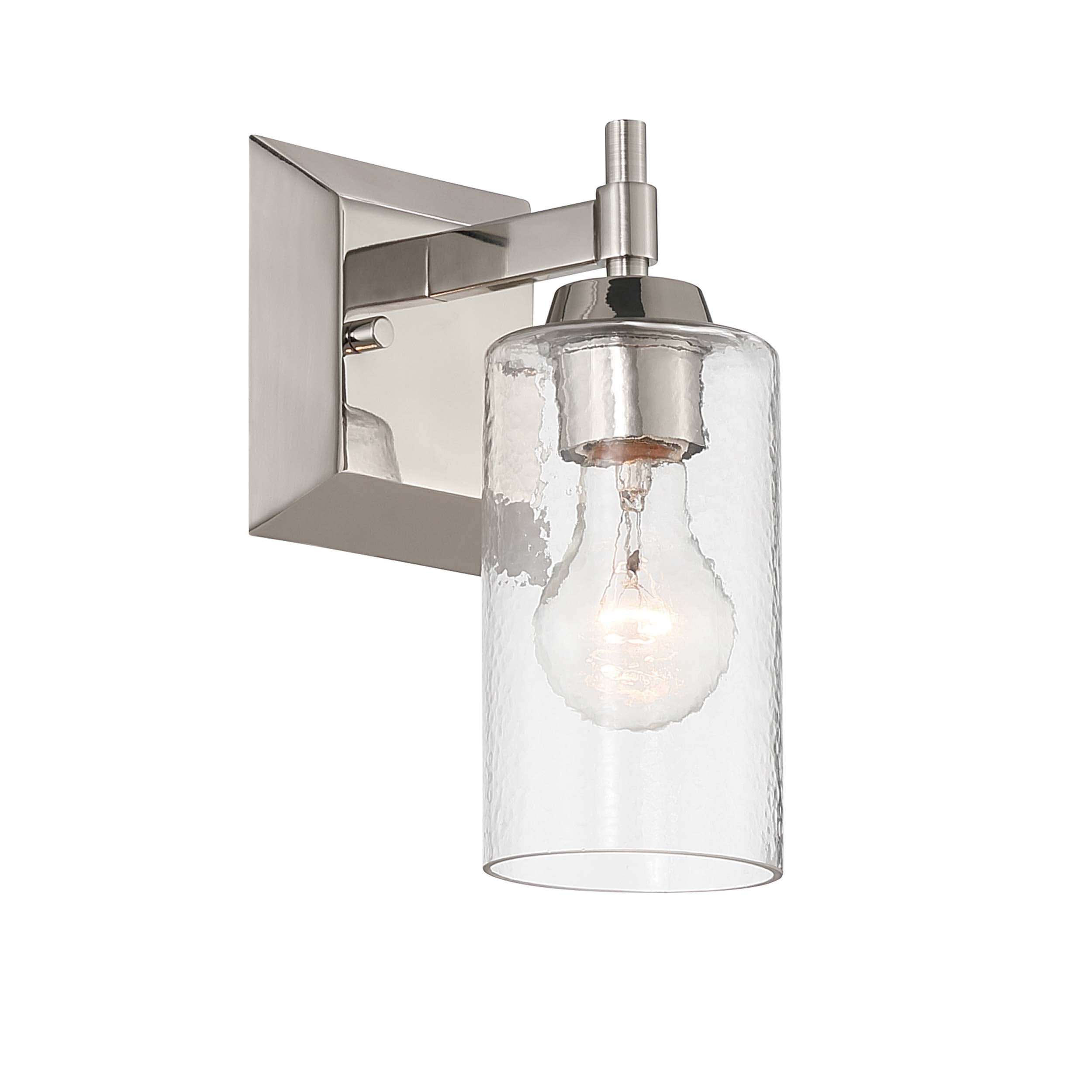 Brilia 1-light Wall Sconce Vanity in Polished Nickel with Hammered Water Glass - - Golden Lighting