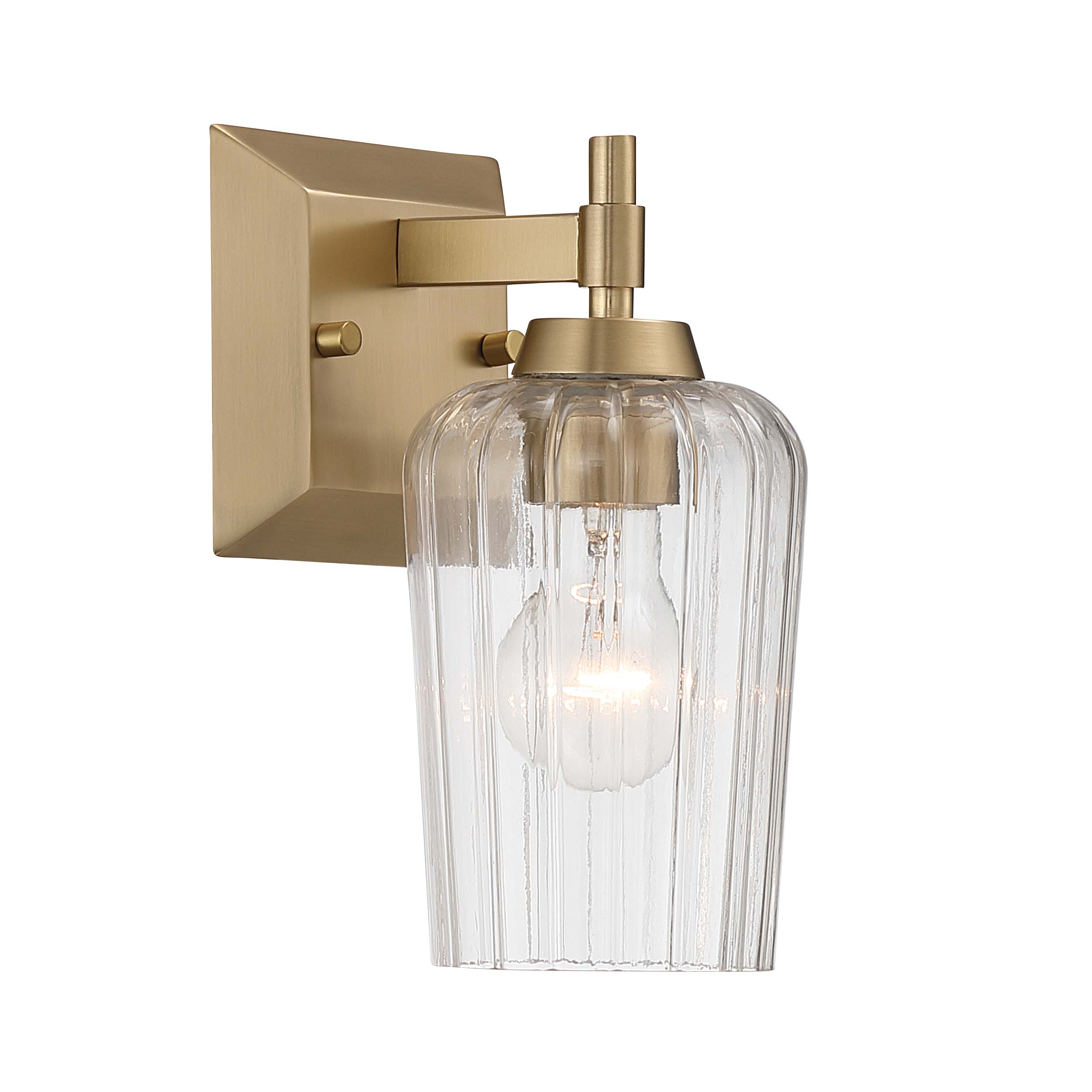 Yep by Golden Lighting Brilia 1-light Wall Sconce Vanity in Brushed Champagne Brass with Fluted Glass - - Golden Lighting