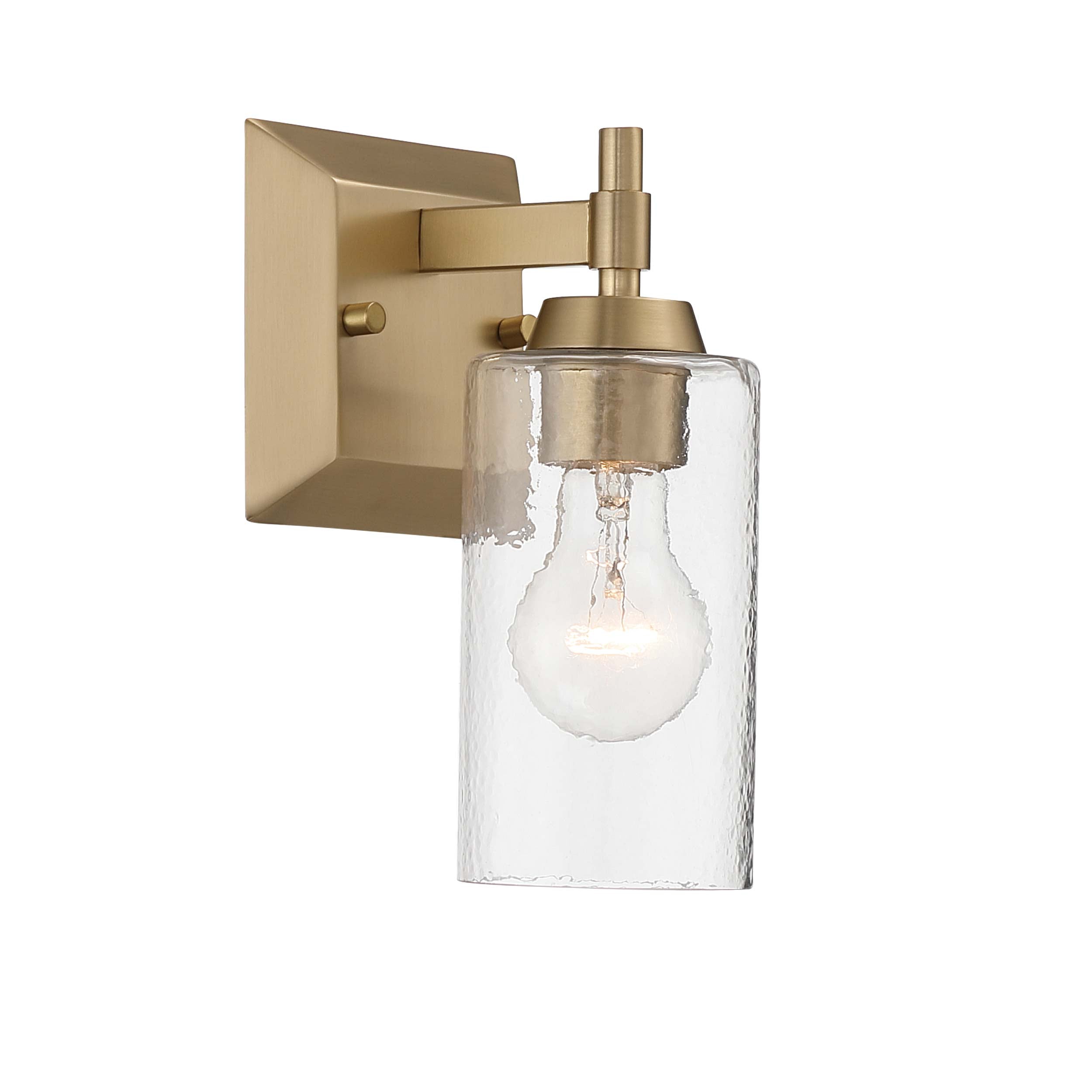 Yep by Golden Lighting Brilia 1-light Wall Sconce Vanity in Brushed Champagne Brass with Hammered Water Glass - - Golden Lighting
