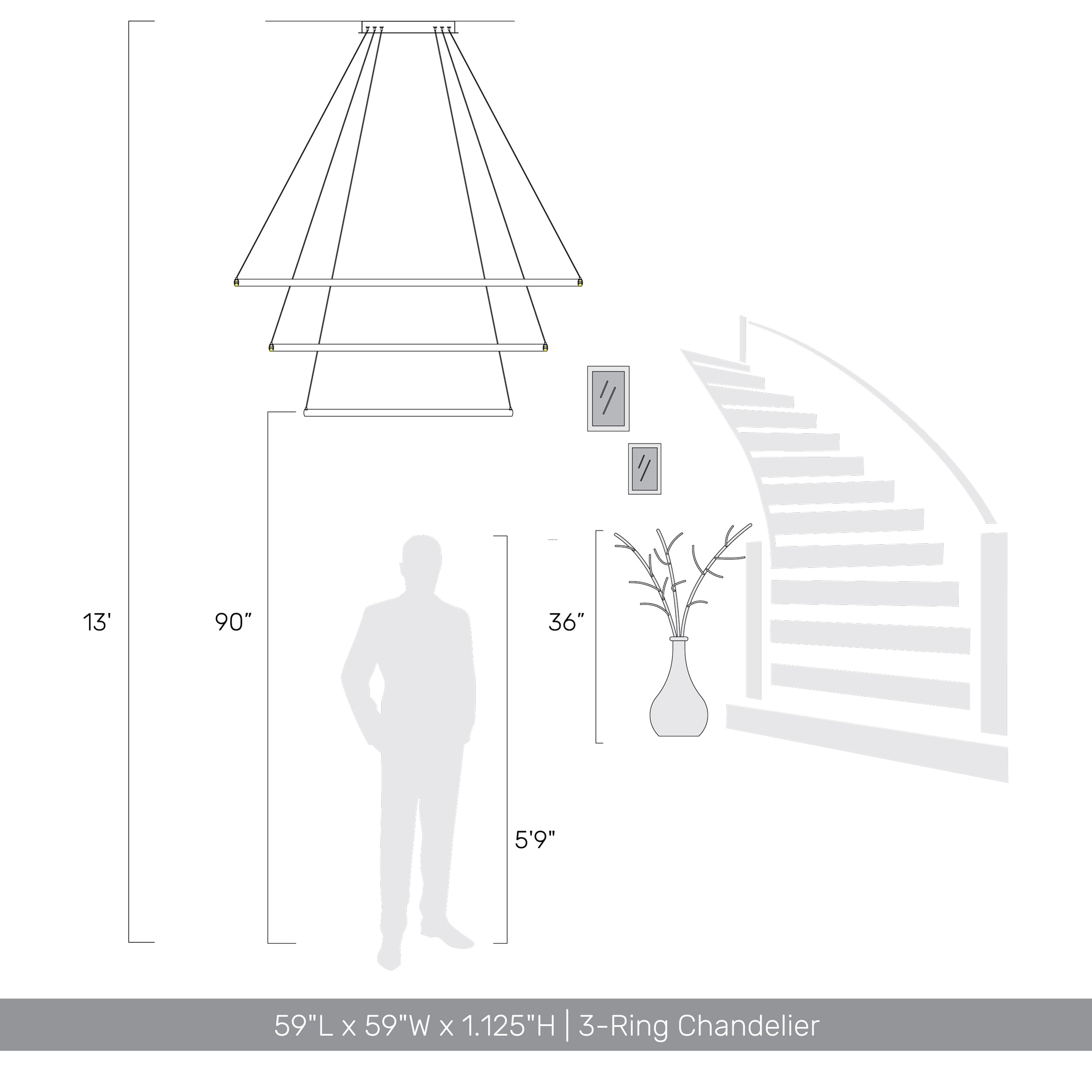 Veritas 59" 3-tier Bi-directional LED Chandelier in Sand White - - Golden Lighting