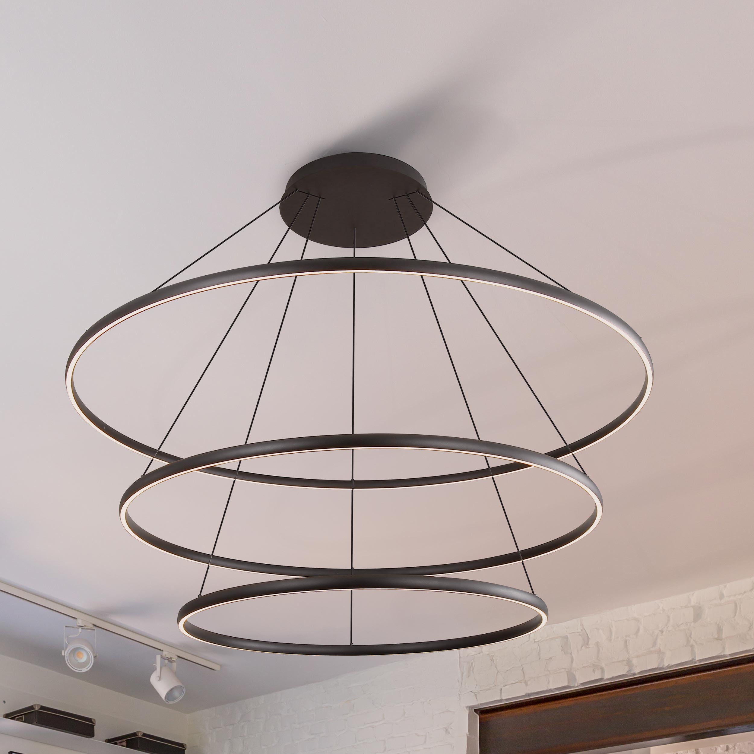 Veritas 71" 3-tier Bi-directional LED Chandelier in Sand Black - - Golden Lighting