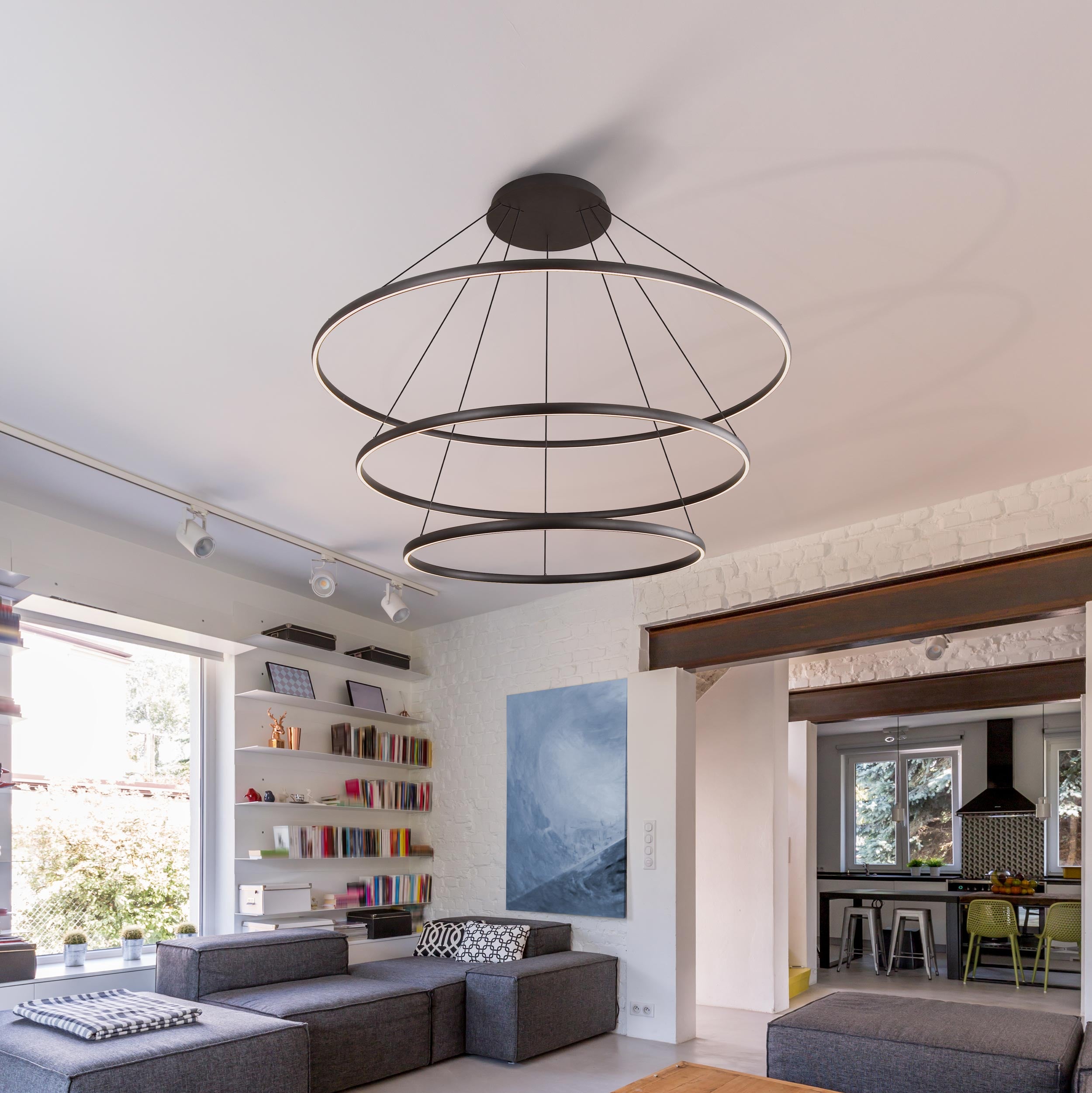 Veritas 3 Tier - 71" LED Ring Chandelier in Sand Black - Default Title - Golden Lighting