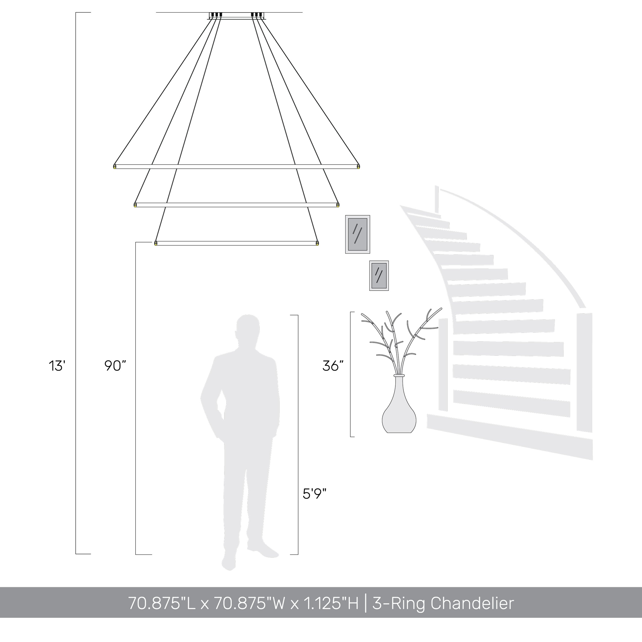 Veritas 71" 3-tier Bi-directional LED Chandelier in Walnut - - Golden Lighting