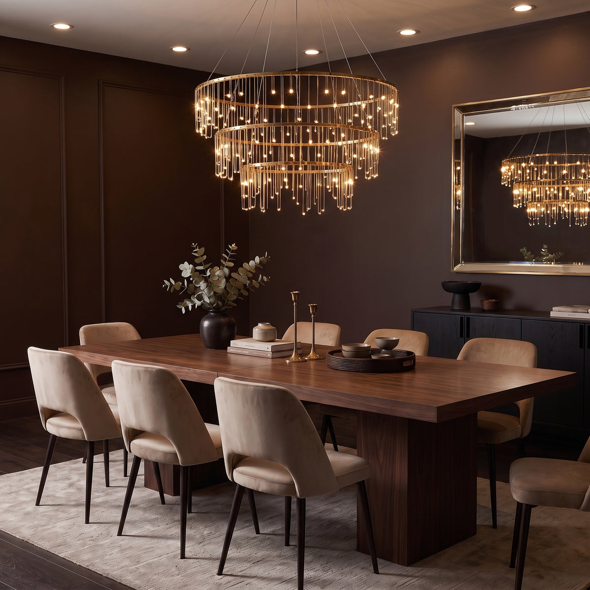 Lucerna 1-light Chandelier in Stainless Steel Gold, AI-visualized breakfast nook scene - Golden Lighting