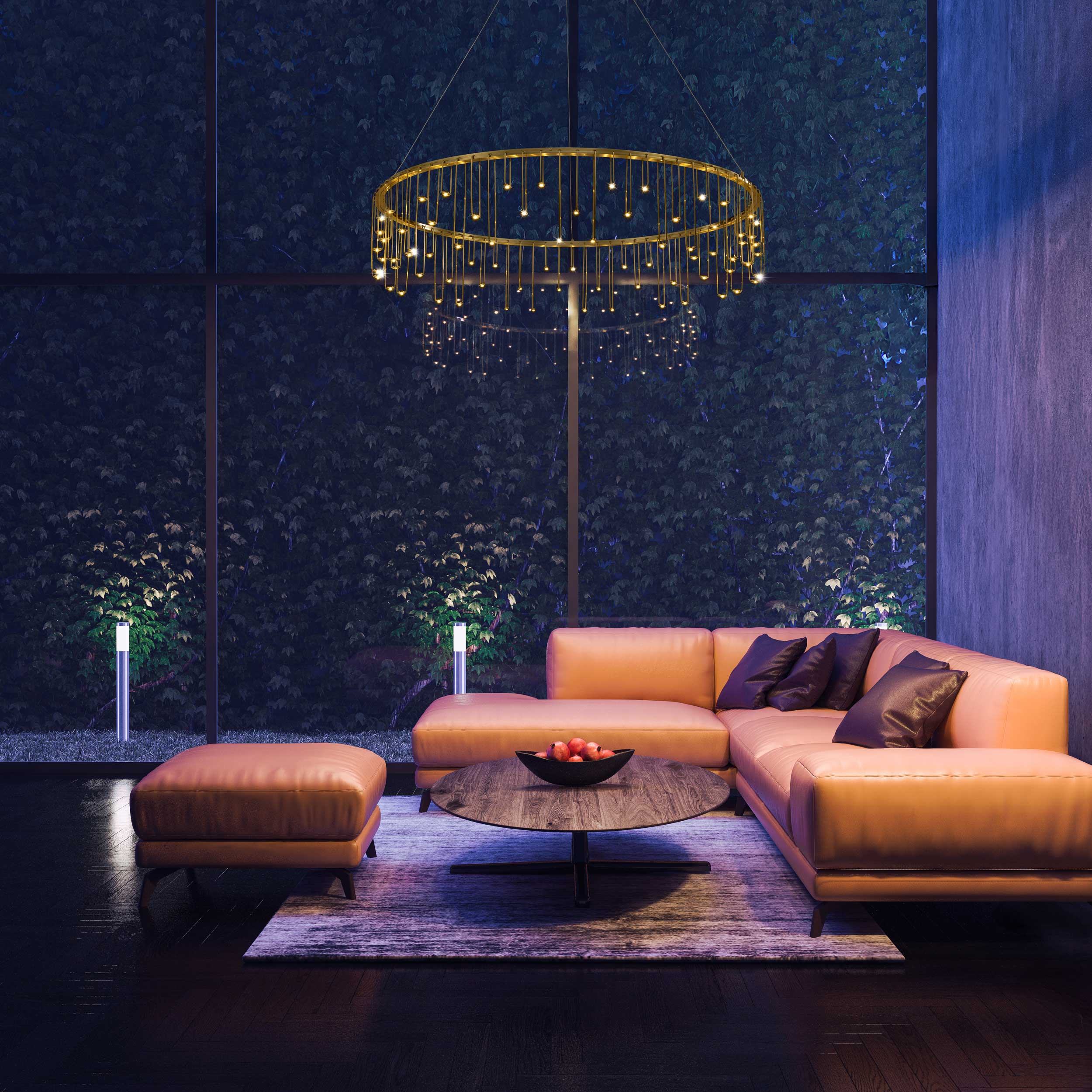 Lucerna 39" LED Chandelier in Stainless Steel Gold - - Golden Lighting