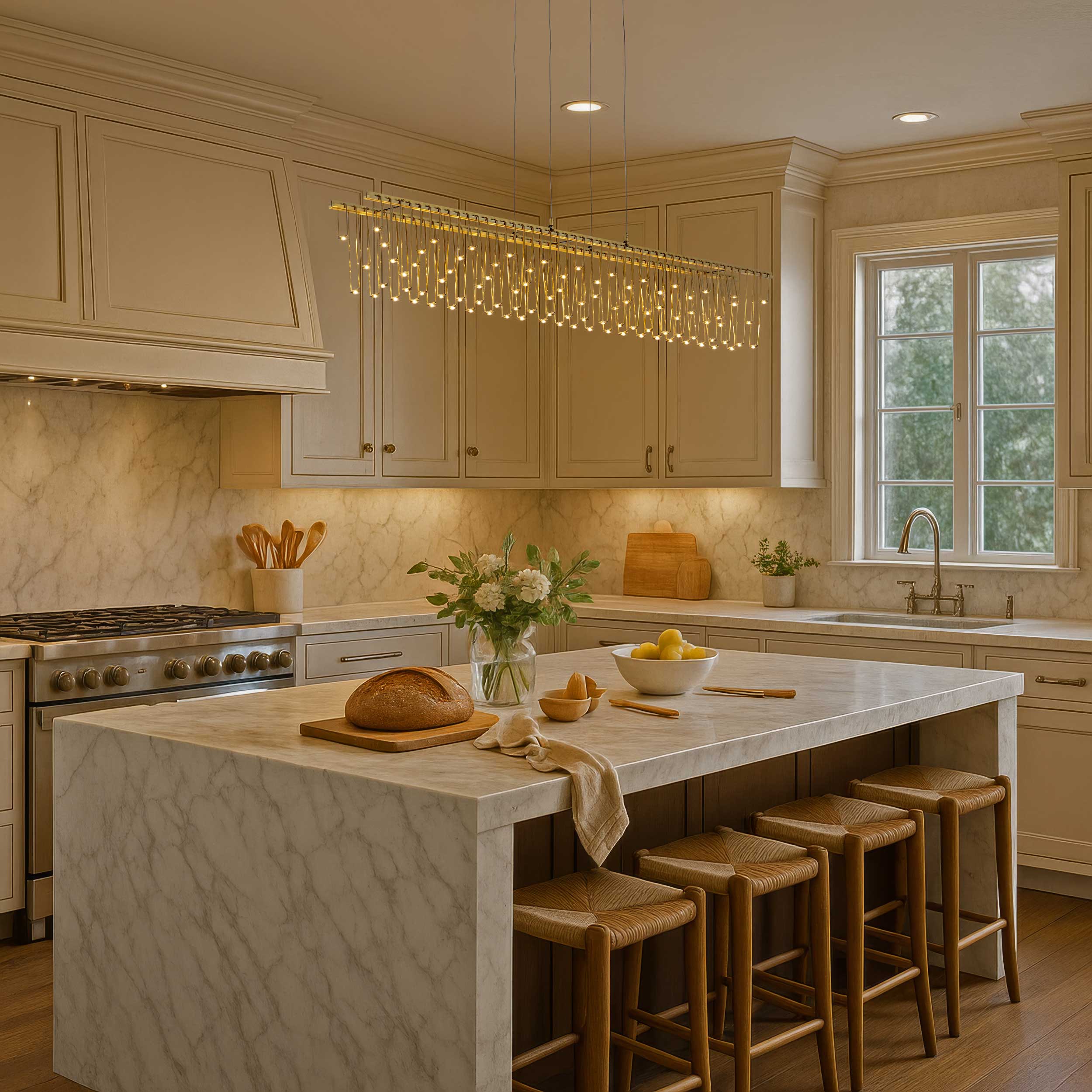 Golden Lighting Lucerna Integrated LED Island Light in Stainless Steel Gold