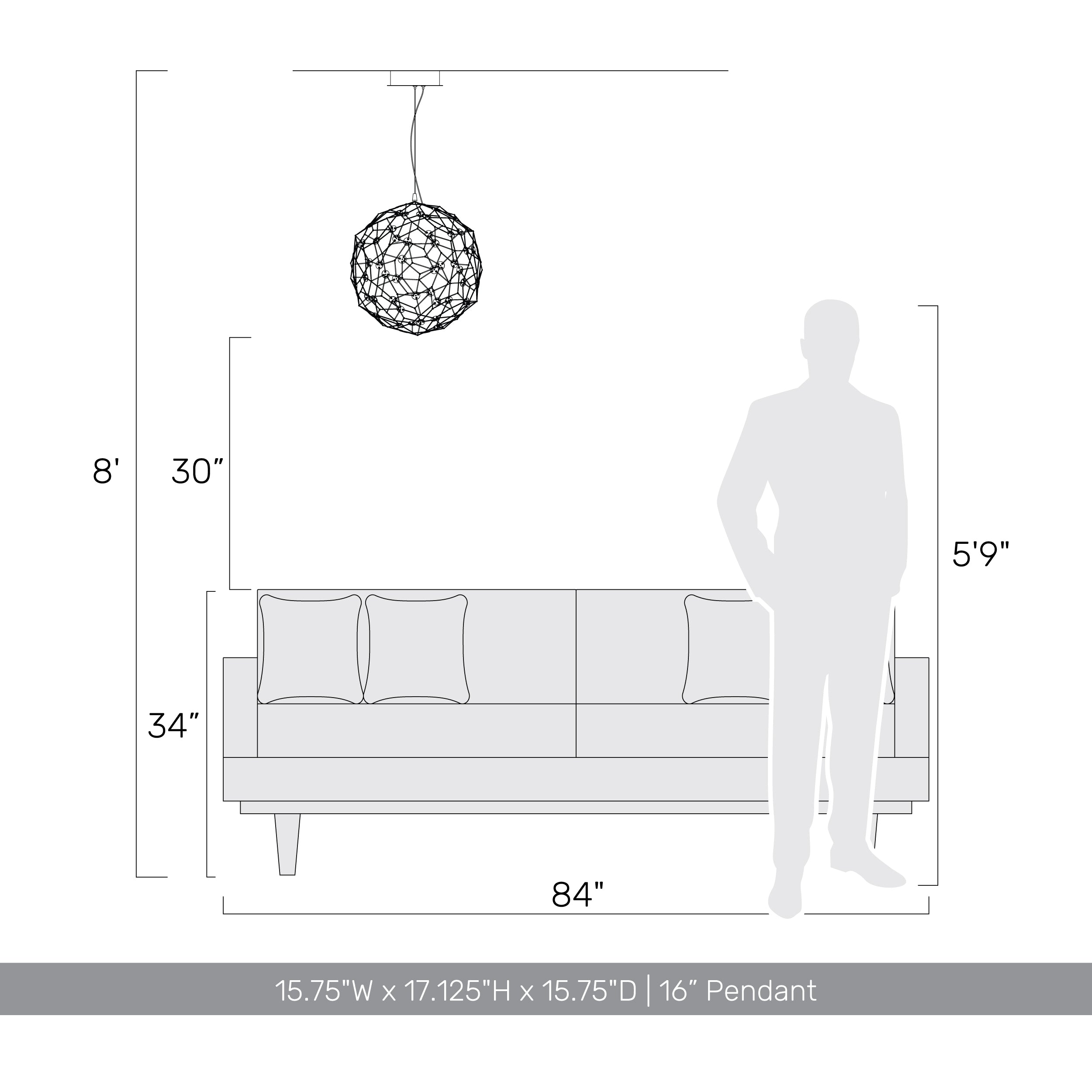 Golden Lighting Spheris Integrated LED 16in Pendant in Natural Brass - - Golden Lighting