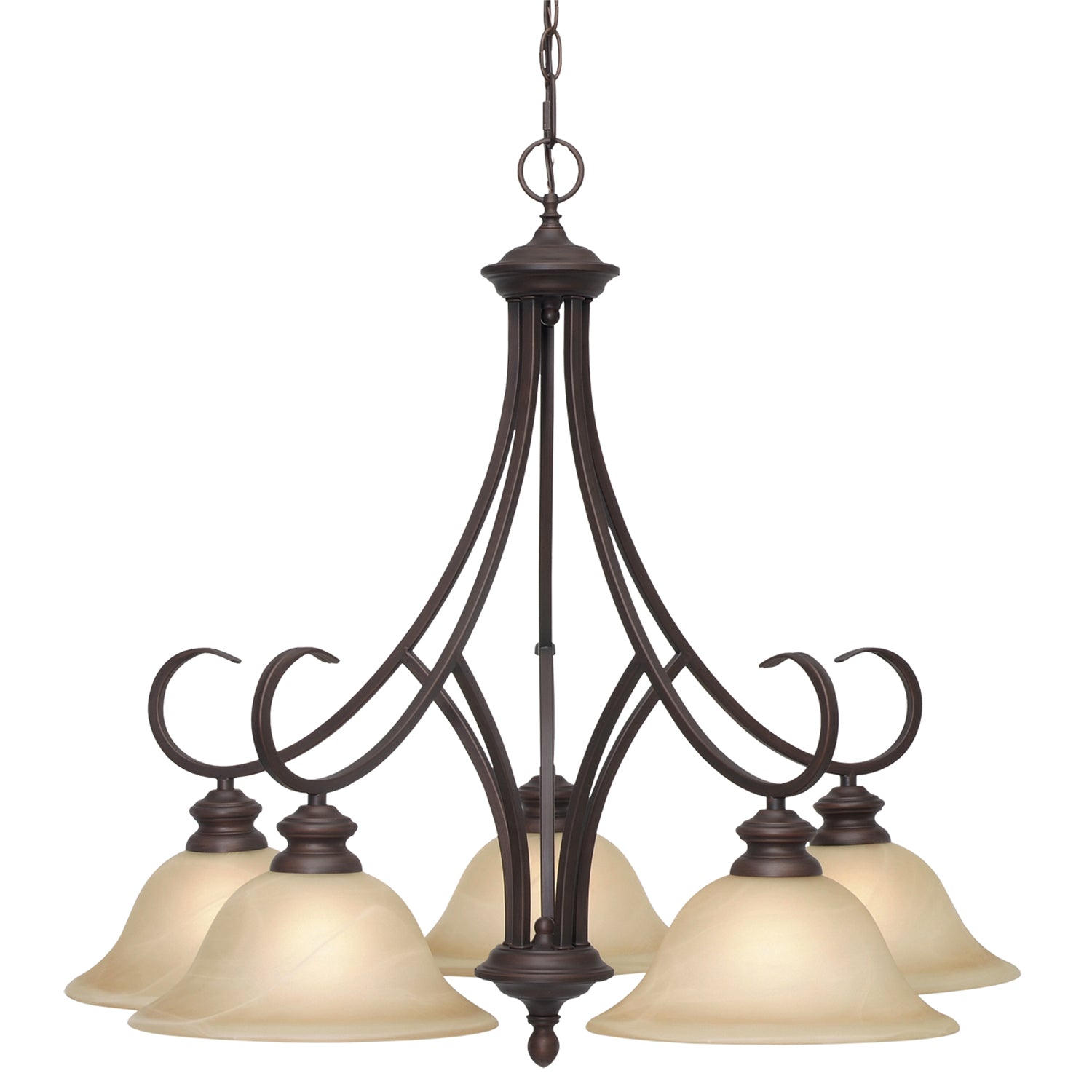Lancaster 5 Light Nook Chandelier in Rubbed Bronze with Antique Marbled Glass - - Golden Lighting