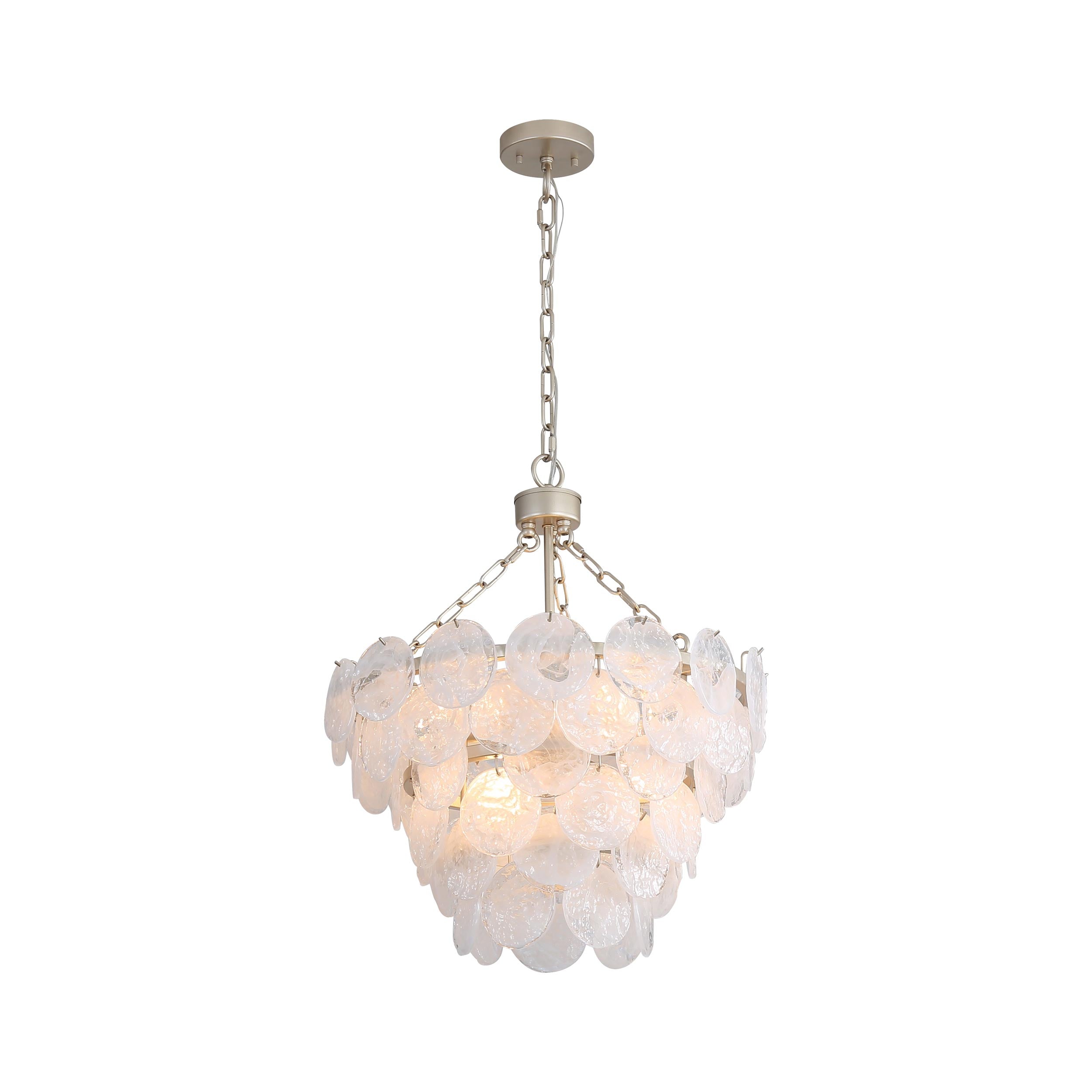 Cascada 3 Tier - 8 Light Pendant in Aegean Silver with Cirrus Cloud Glass Shade - Default Title - Golden Lighting
