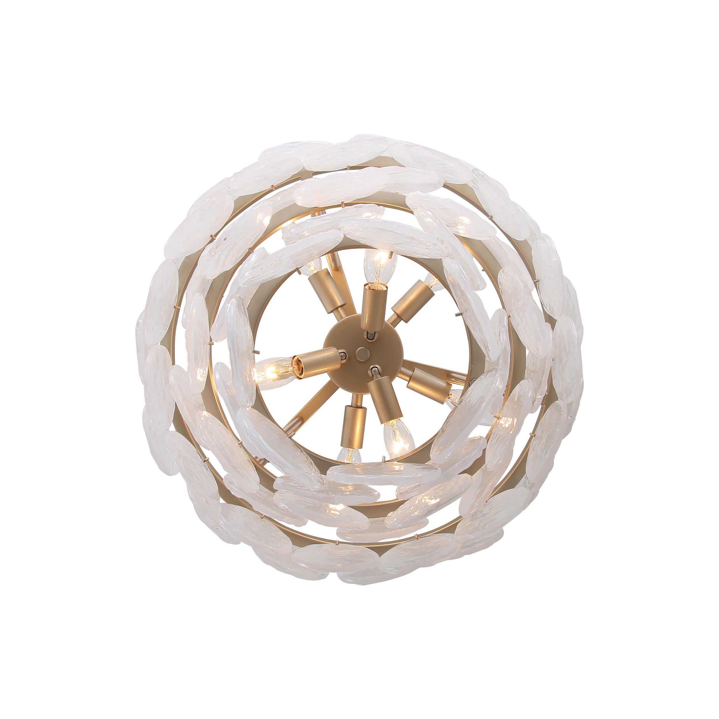 Yep by Golden Lighting Cascada 8-light Pendant in Aegean Silver and Cirrus Cloud Glass