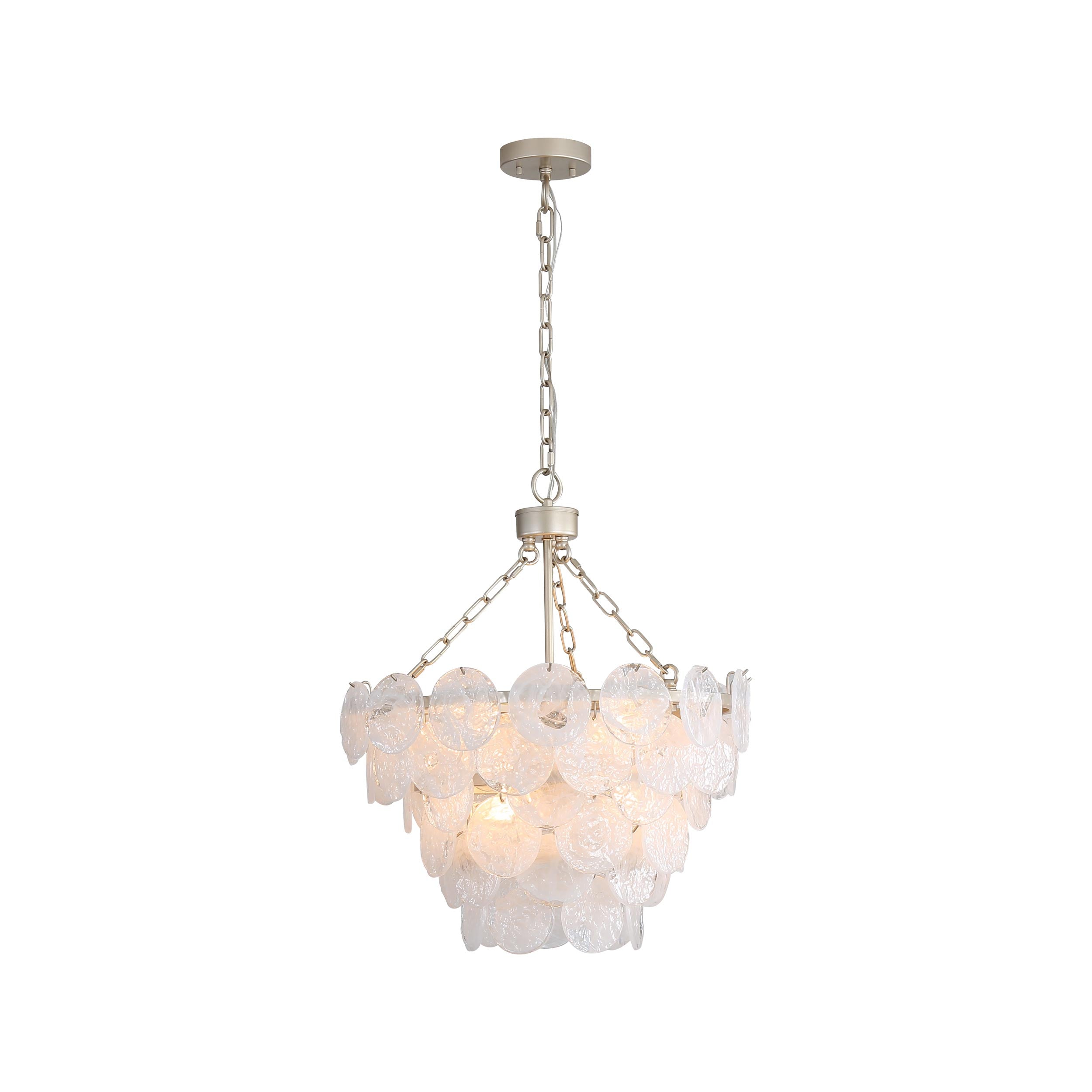 Cascada 3 Tier - 8 Light Pendant in Aegean Silver with Cirrus Cloud Glass Shade - - Golden Lighting