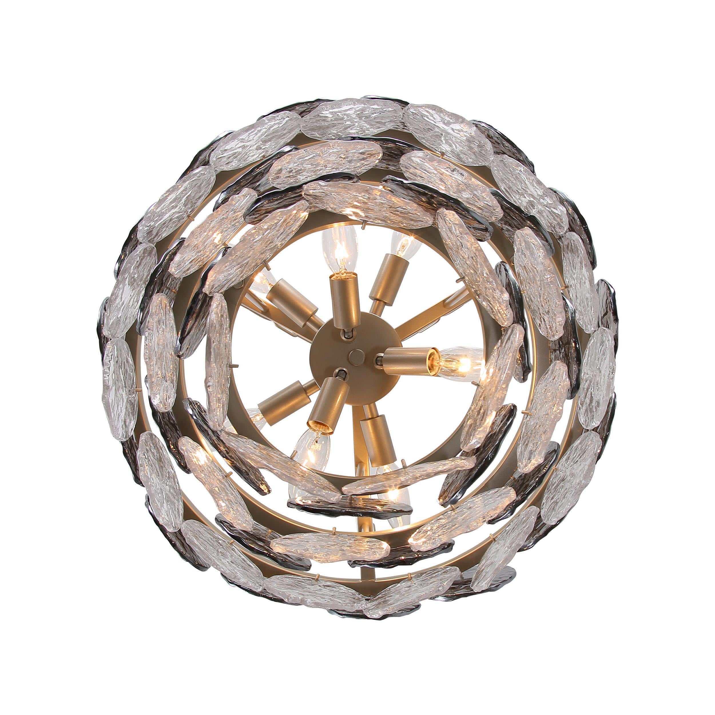 Yep by Golden Lighting Cascada 8-light Pendant in Aegean Silver and Smoke Plated Glass