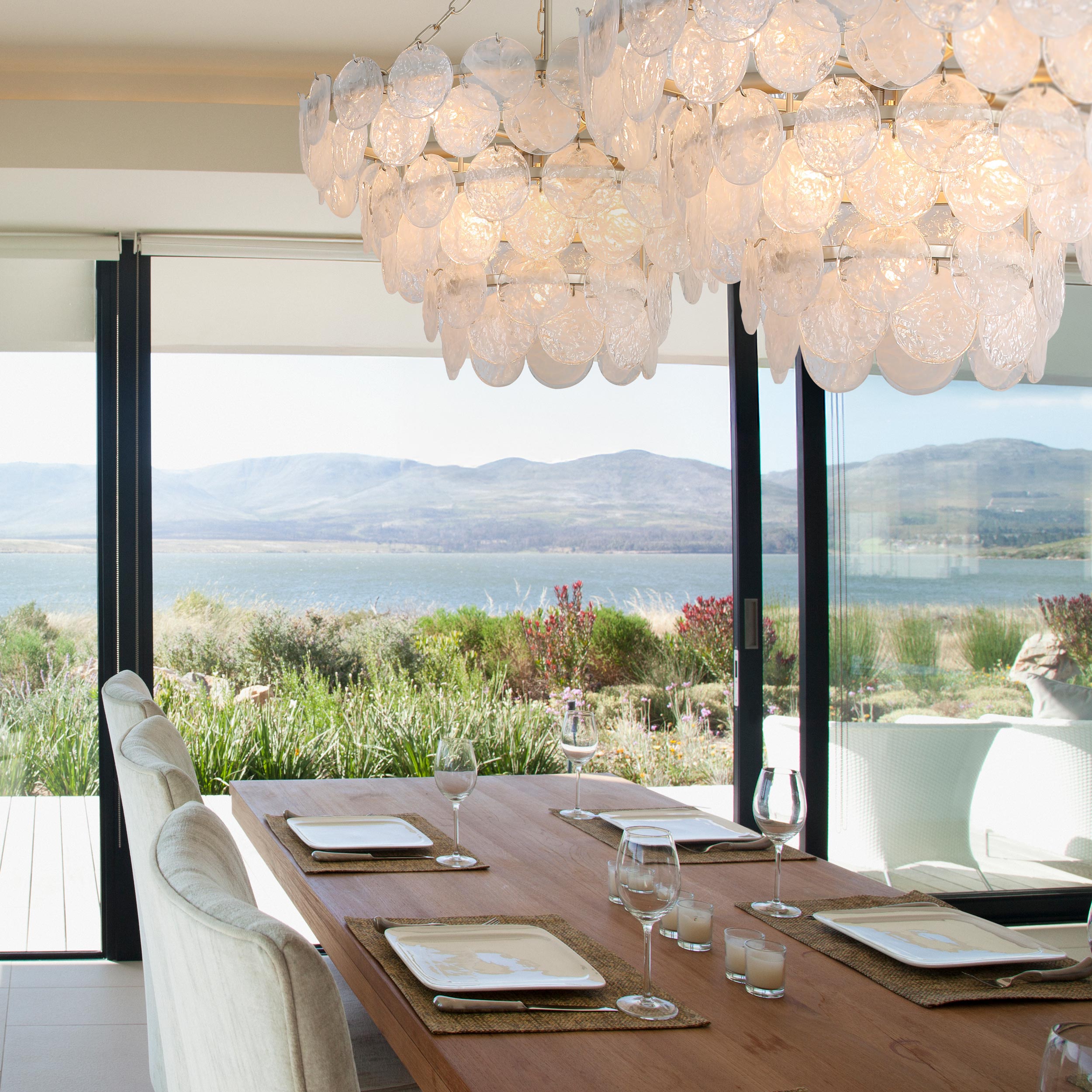 Yep by Golden Lighting Cascada 11-light Pendant in Aegean Silver and Cirrus Cloud Glass