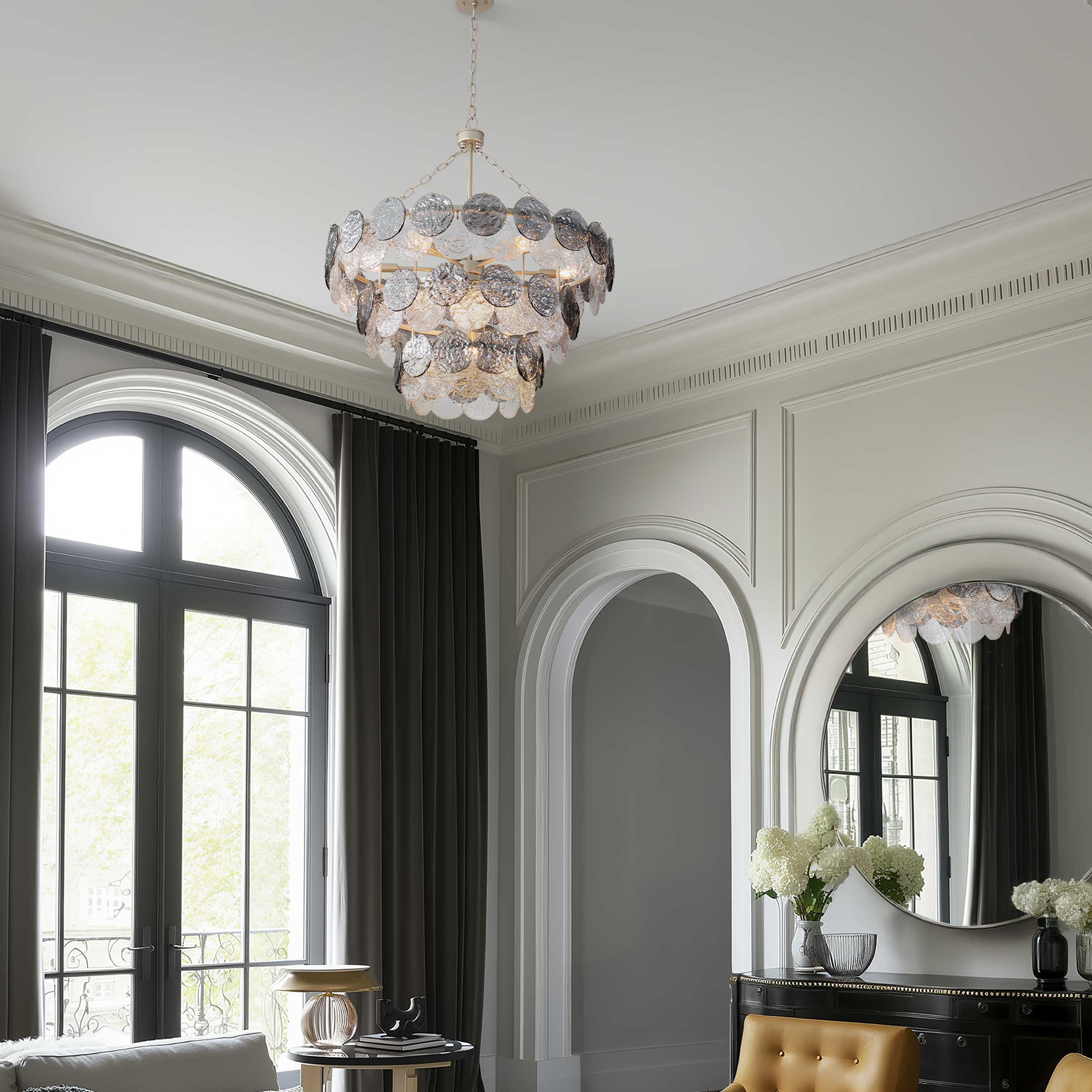 Yep by Golden Lighting Cascada 13-light Pendant in Aegean Silver and Smoke Plated Glass