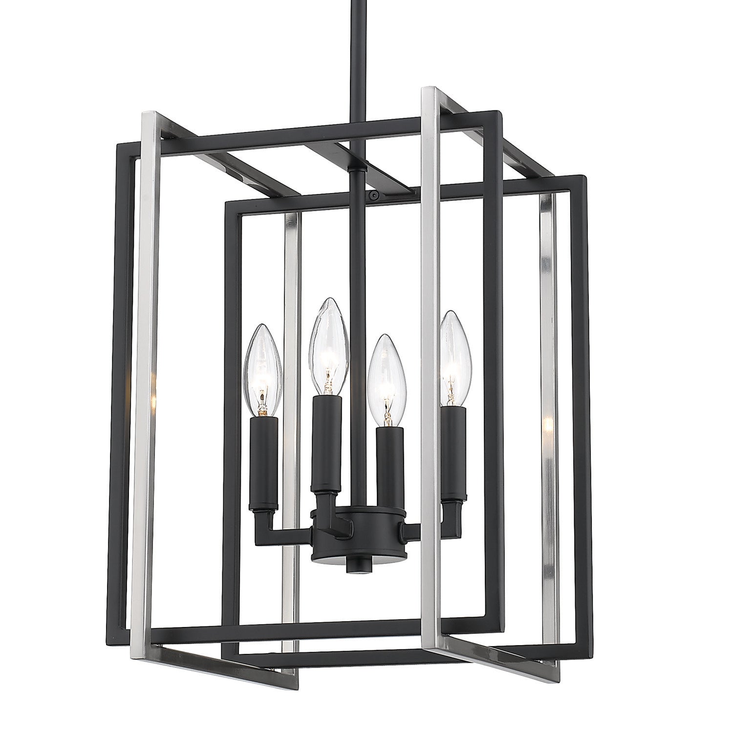 Golden Lighting Tribeca 4-light Pendant in Matte Black and Pewter Accents