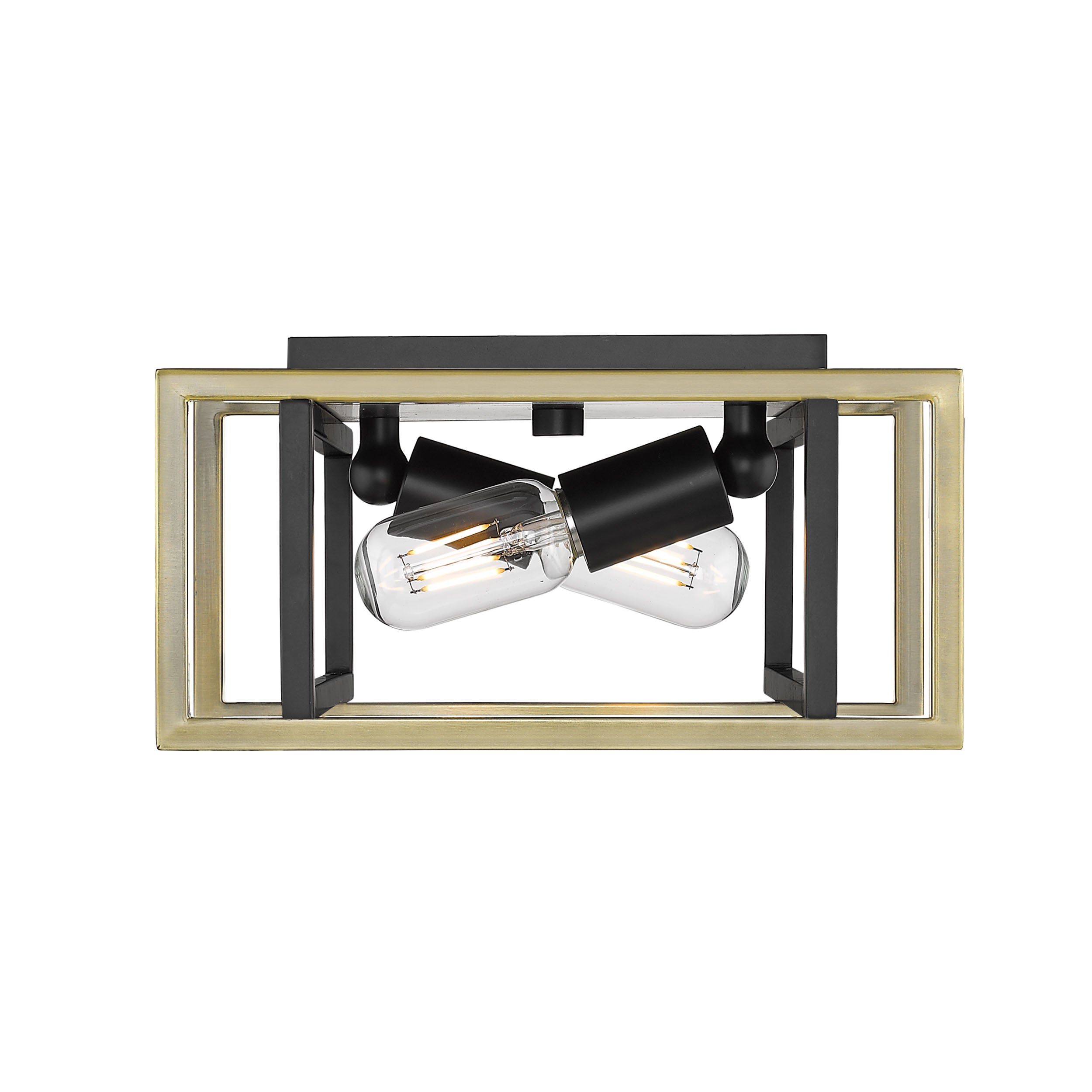 Golden Lighting Tribeca 2-light Flush Mount in Matte Black and Aged Brass Accents - - Golden Lighting