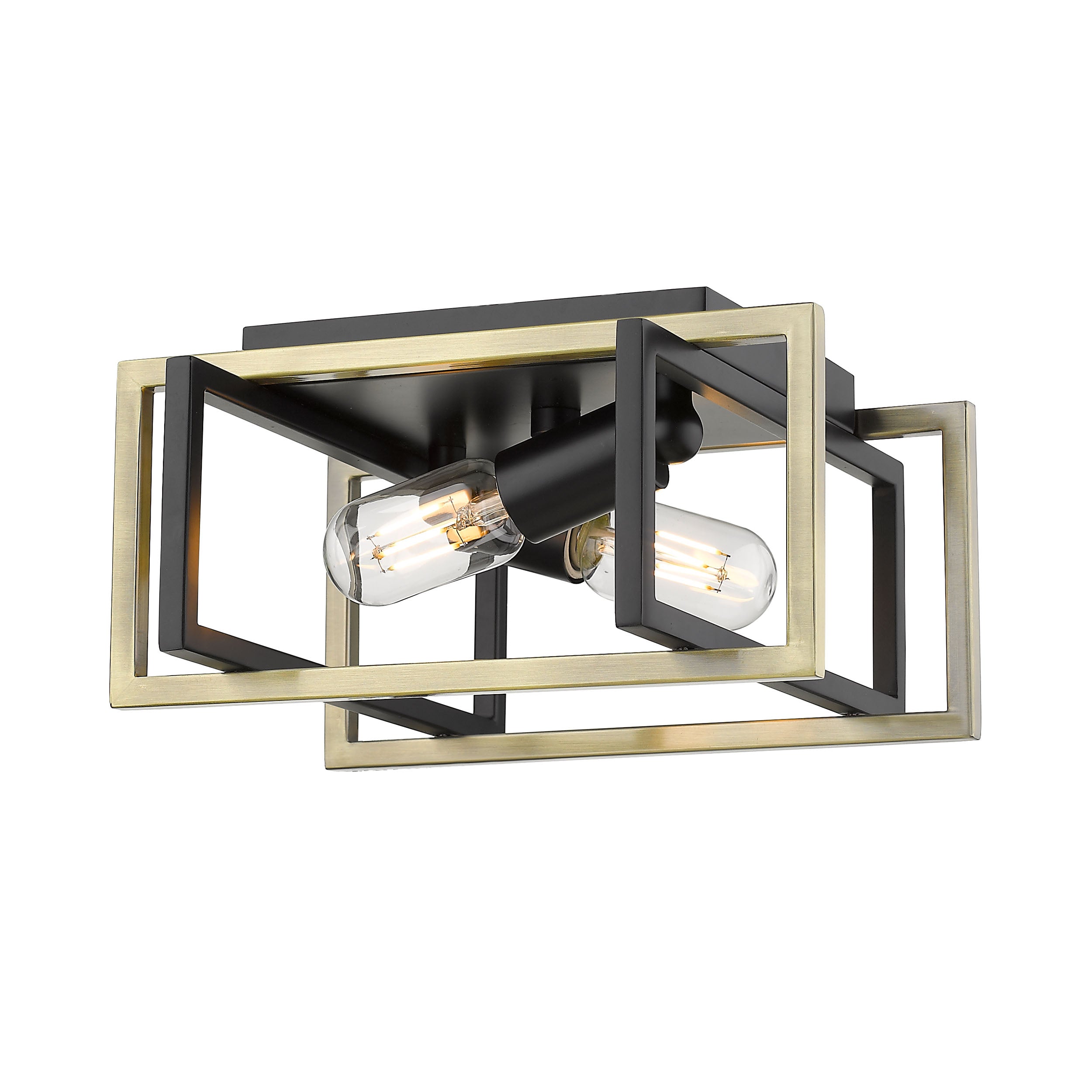 Golden Lighting Tribeca 2-light Flush Mount in Matte Black and Aged Brass Accents