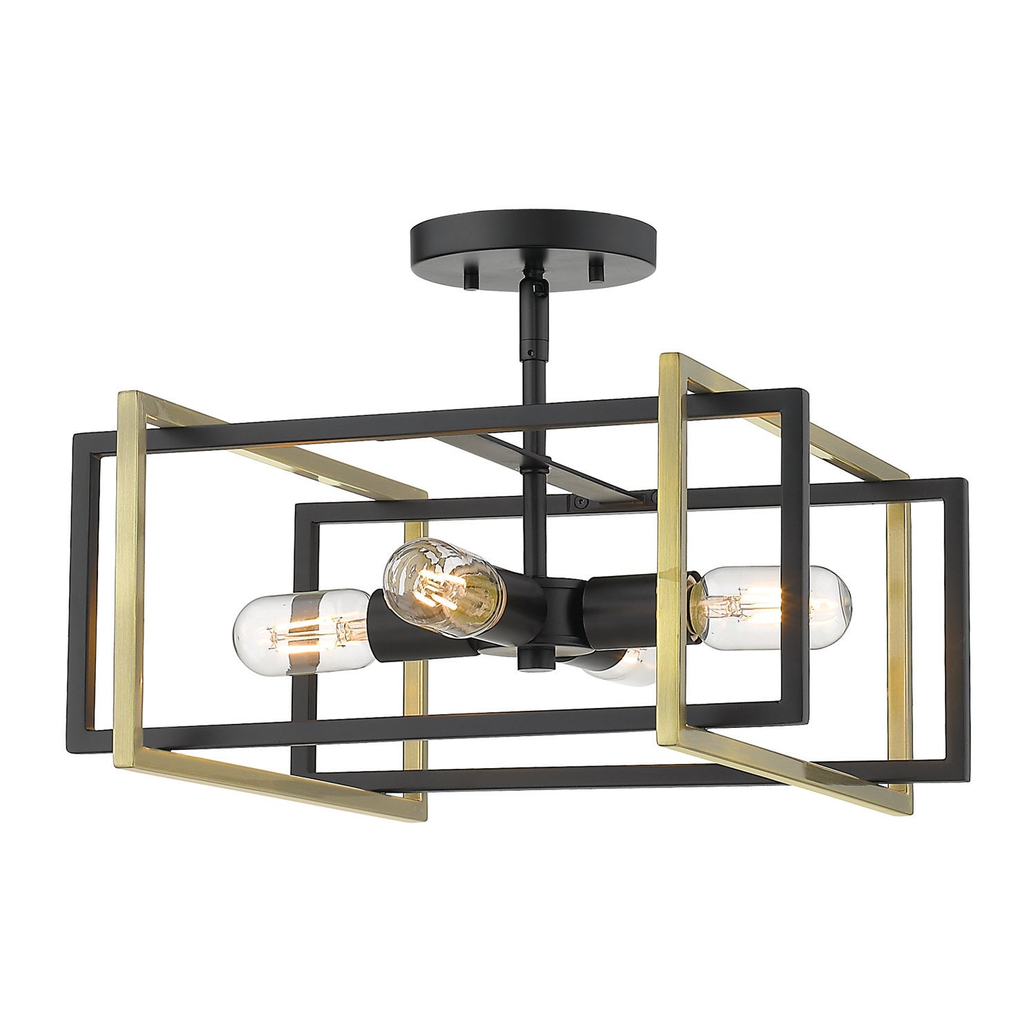 Tribeca Semi-flush in Matte Black with Aged Brass Accents - Default Title - Golden Lighting
