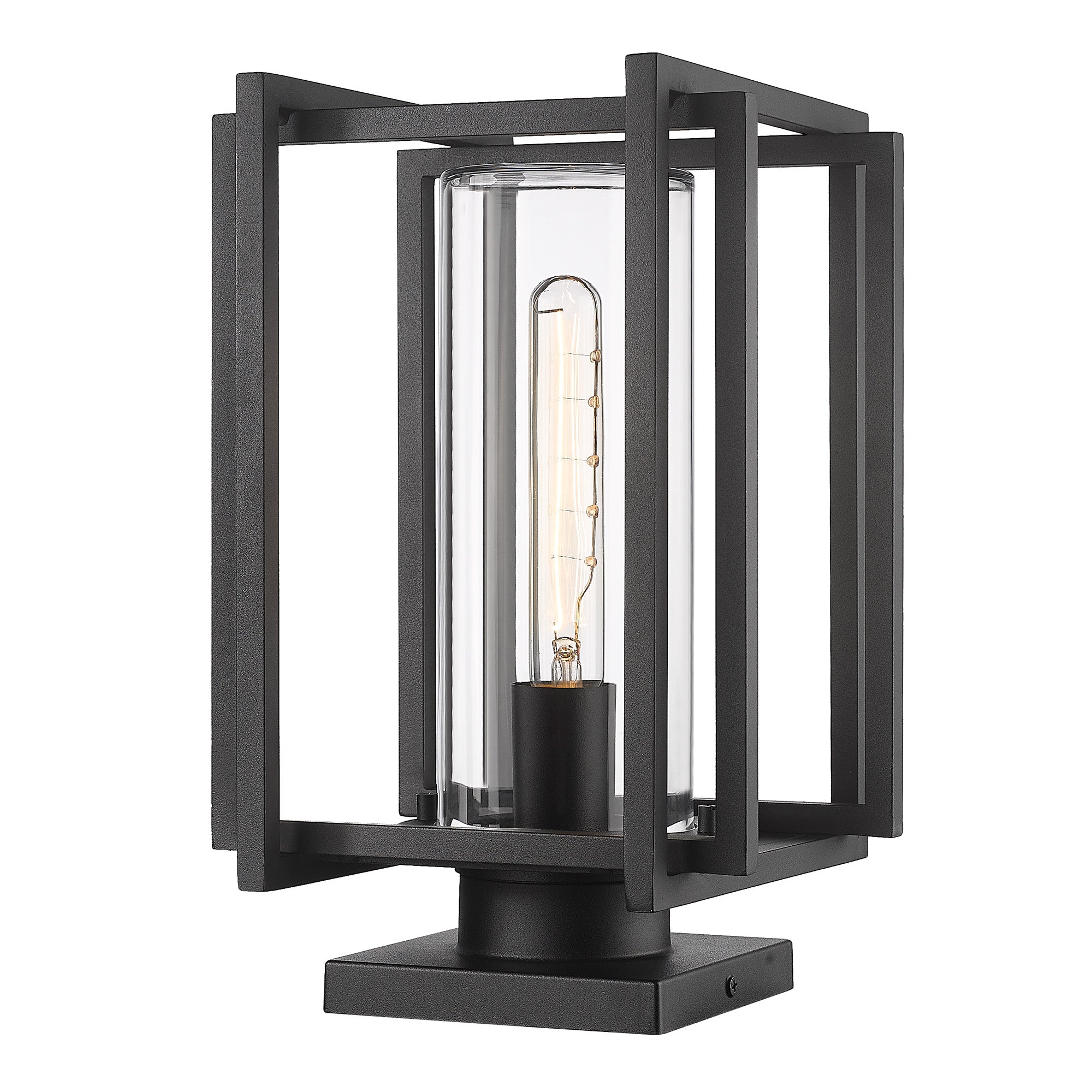 Golden Lighting Tribeca 1-light Outdoor Pier Mount in Natural Black and Clear Glass