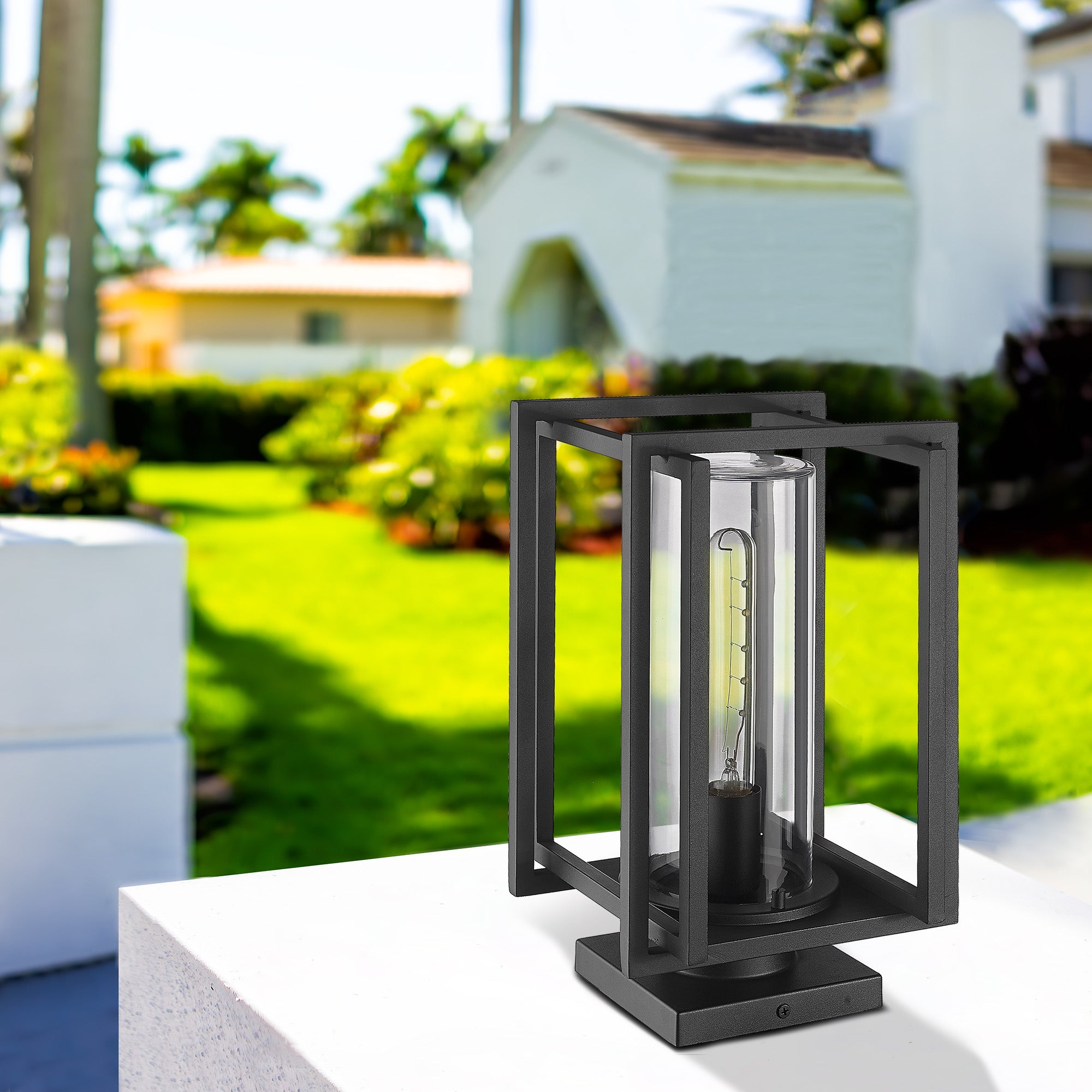 Golden Lighting Tribeca 1-light Outdoor Pier Mount in Natural Black and Clear Glass