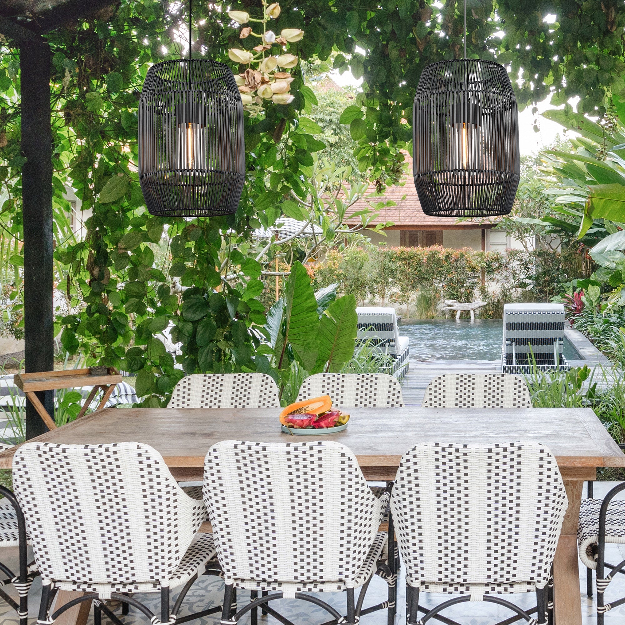 Golden Lighting Seabrooke 1-light Outdoor Pendant in Natural Black and Black Composite Wicker - - Golden Lighting