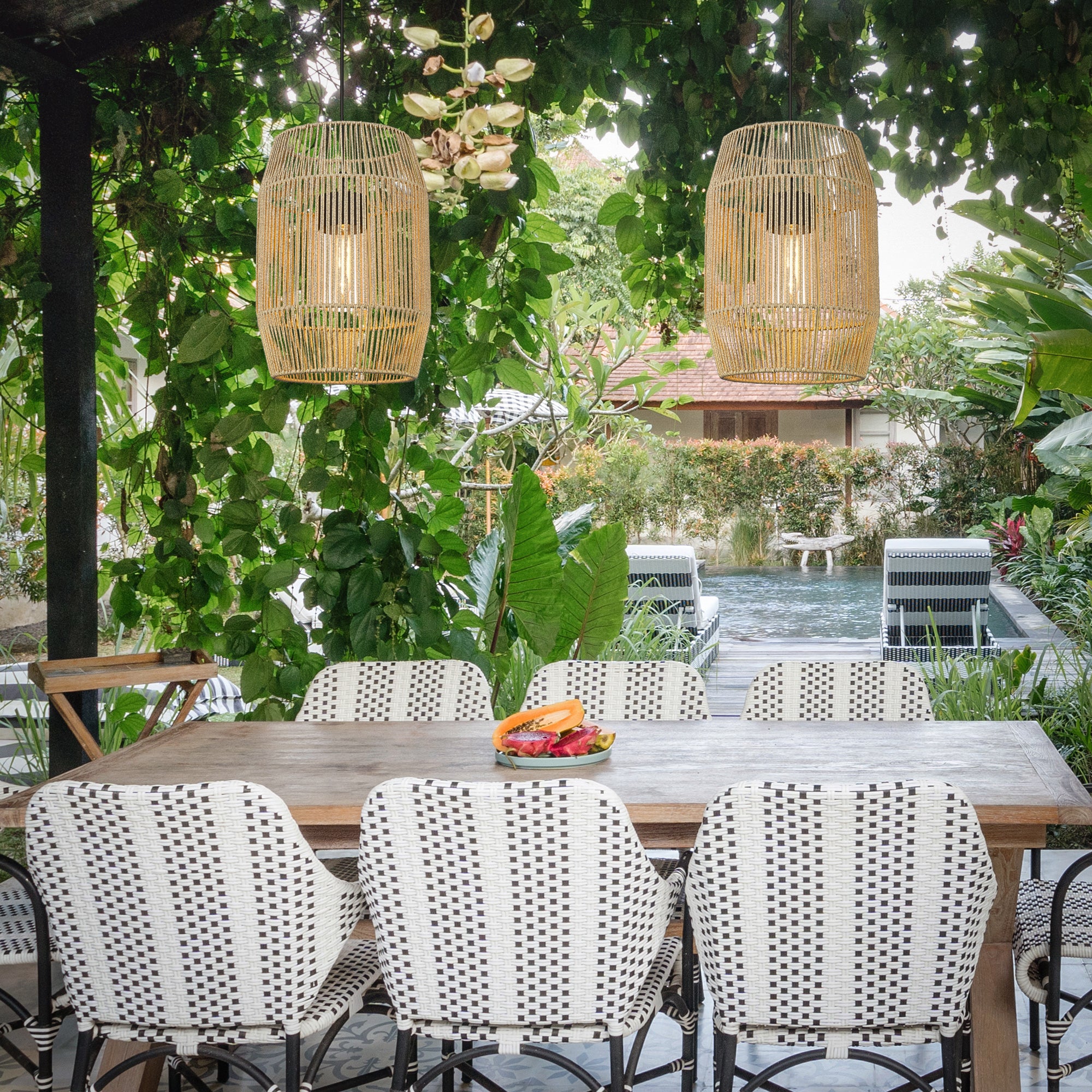 Golden Lighting Seabrooke 1-light Outdoor Pendant in Natural Black and Summer Sands shade - - Golden Lighting