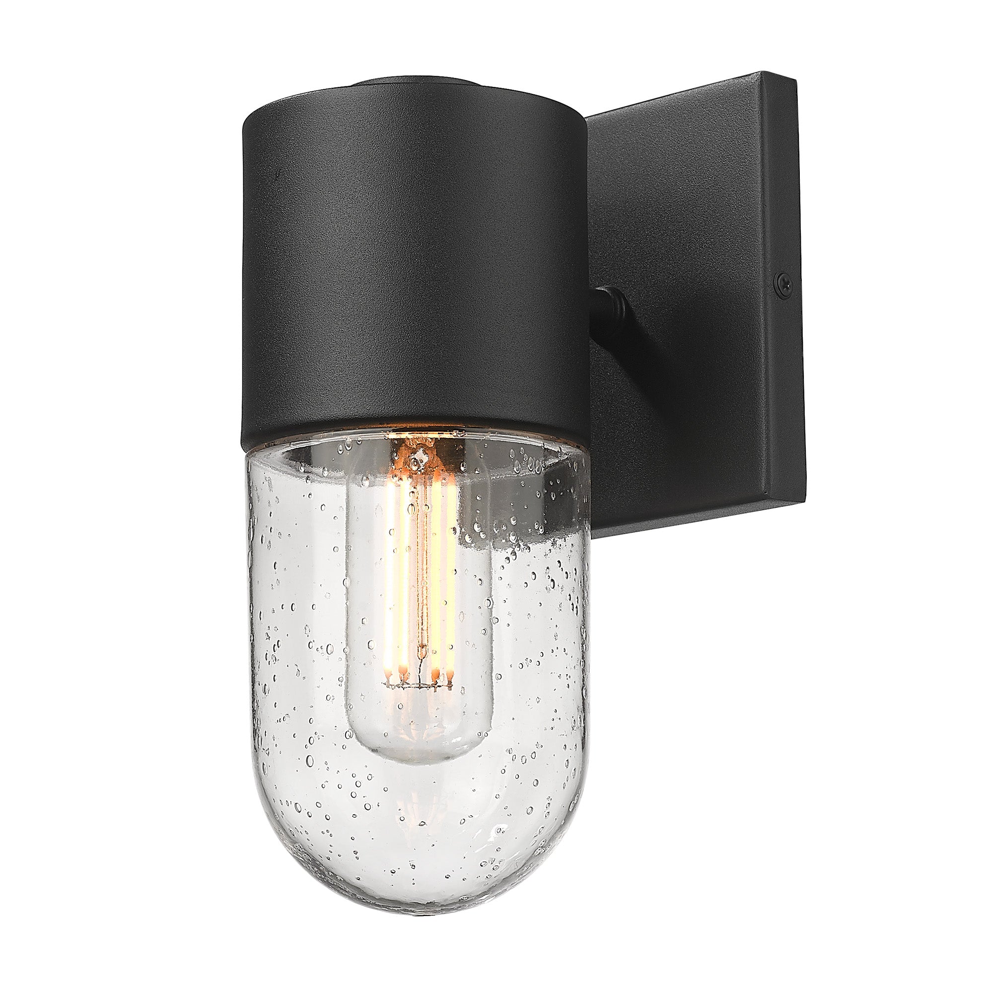 Ezra 1 Light Wall Sconce - Outdoor in Natural Black with Seeded Glass Shade - - Golden Lighting