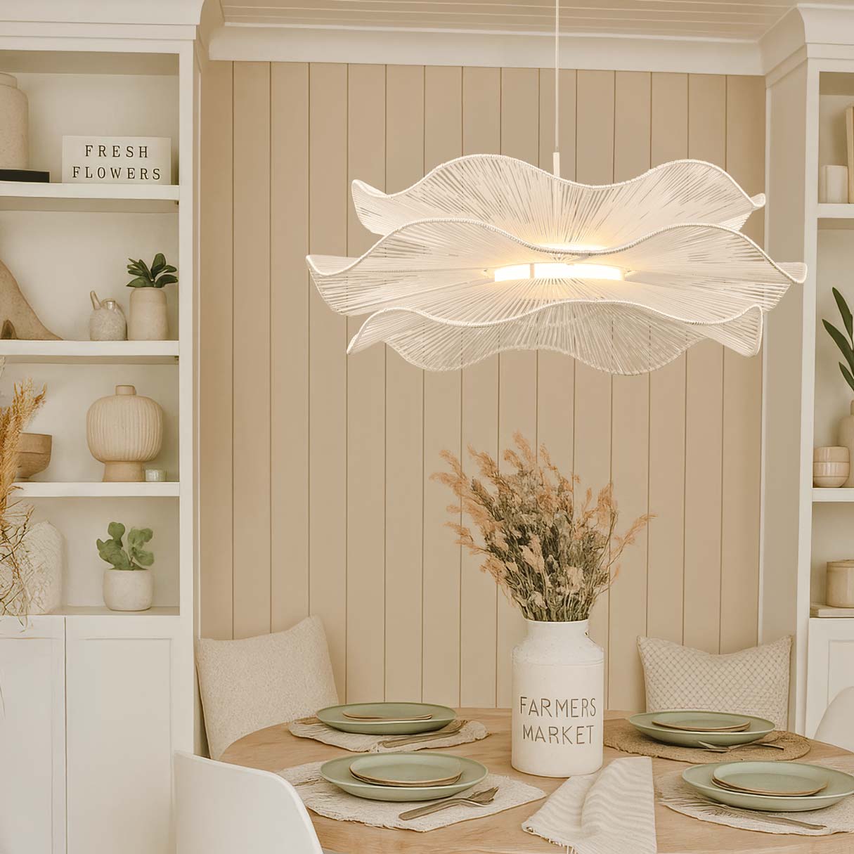 Whisper Integrated LED Pendant in White Rope