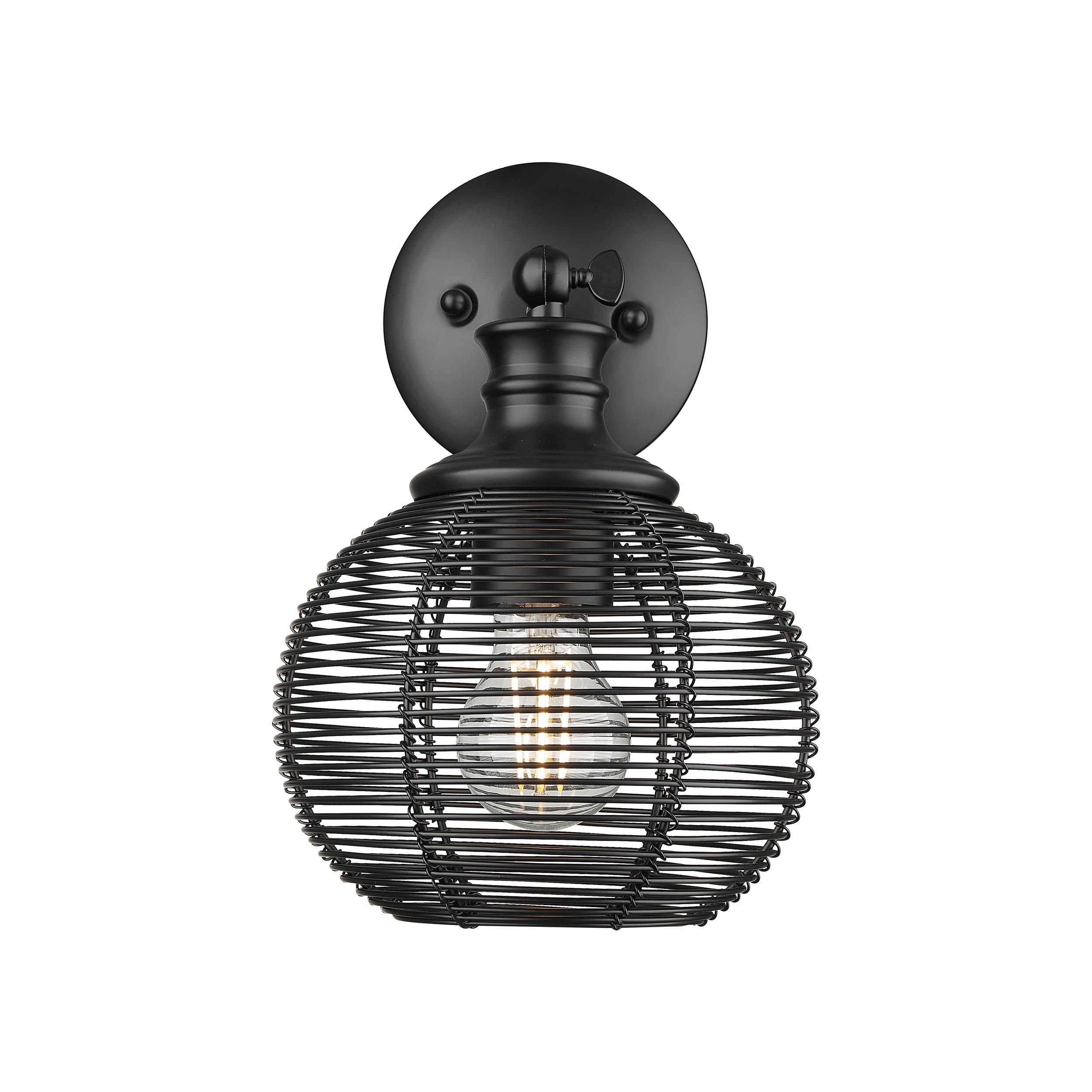 Calypso 1 Light Wall Sconce in Matte Black with Matte Black Shade - - Golden Lighting