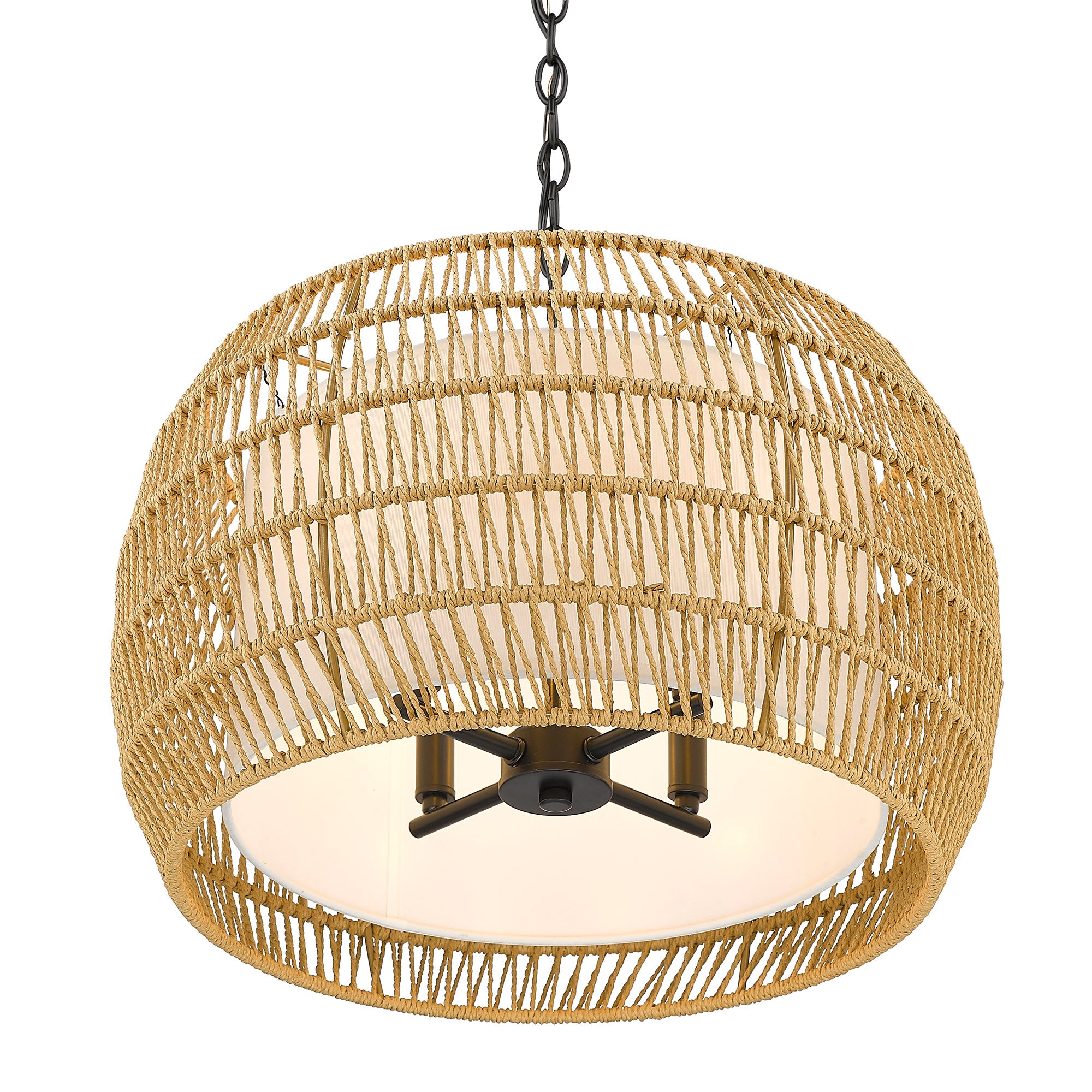 Golden Lighting Everly 4-light Pendant in Matte Black and Natural Rattan shade - - Golden Lighting