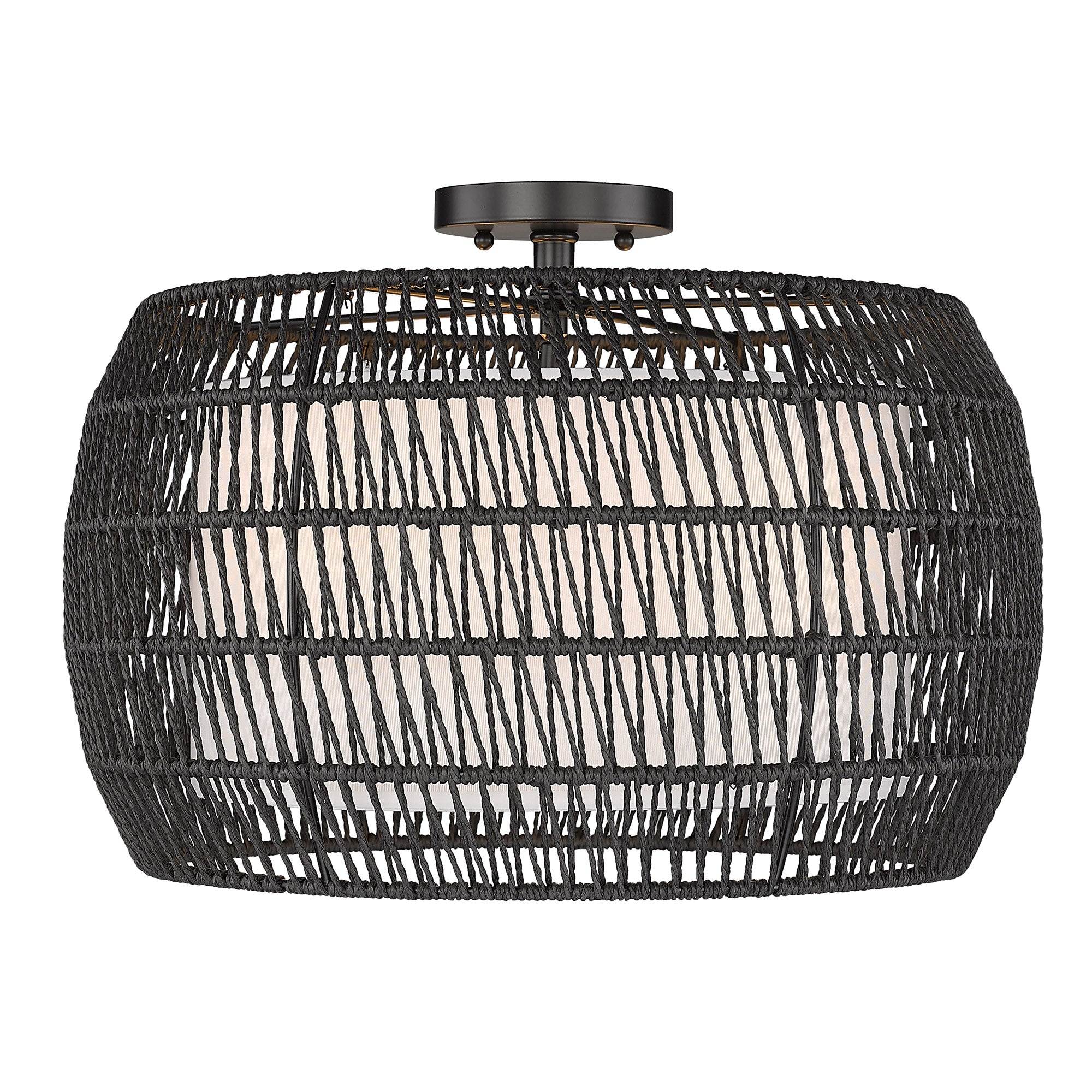 Everly 4 Light Semi-Flush in Matte Black with Modern Black Rattan Shade - Default Title - Golden Lighting