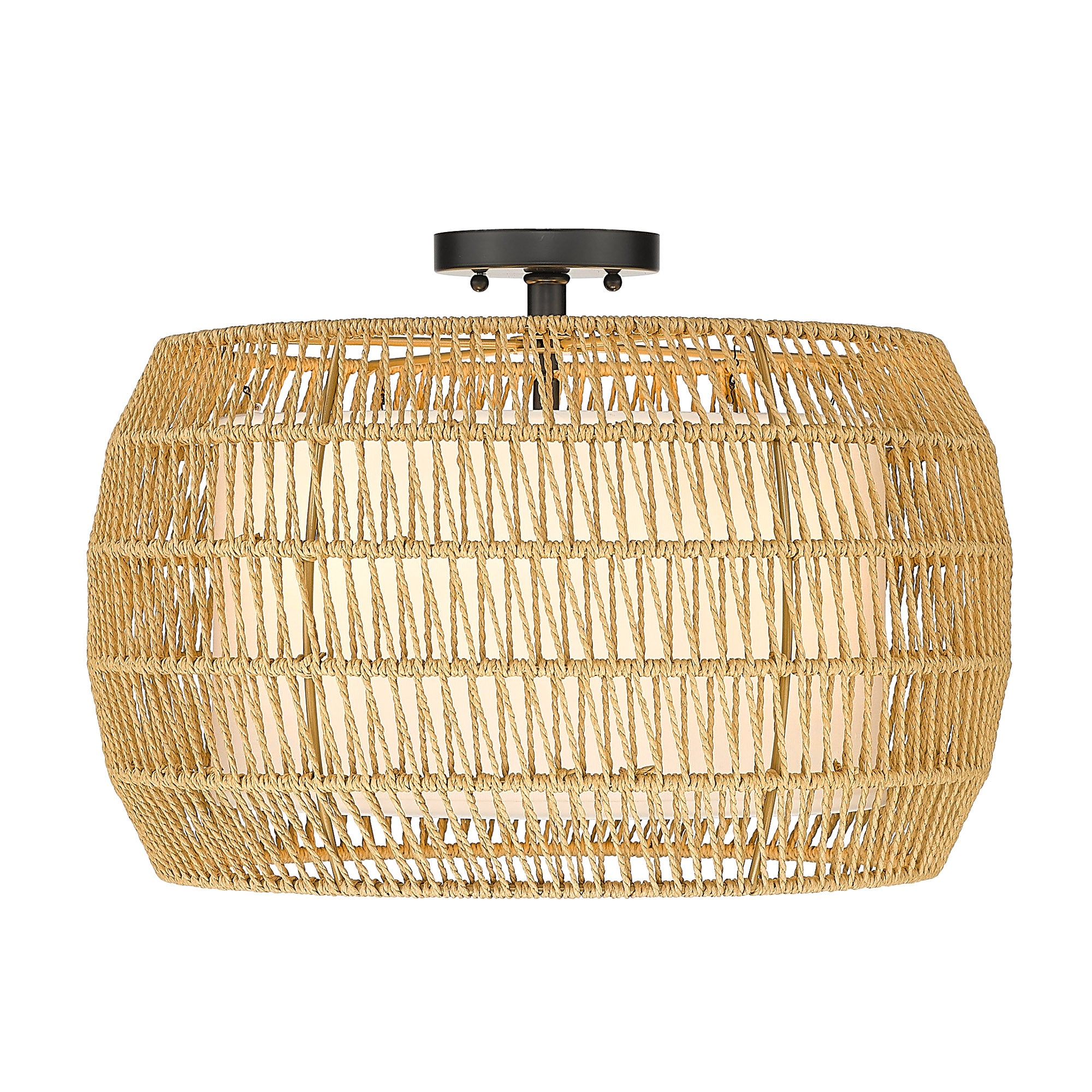 Golden Lighting Everly 4-light Semi-Flush Mount in Matte Black and Natural Rattan shade