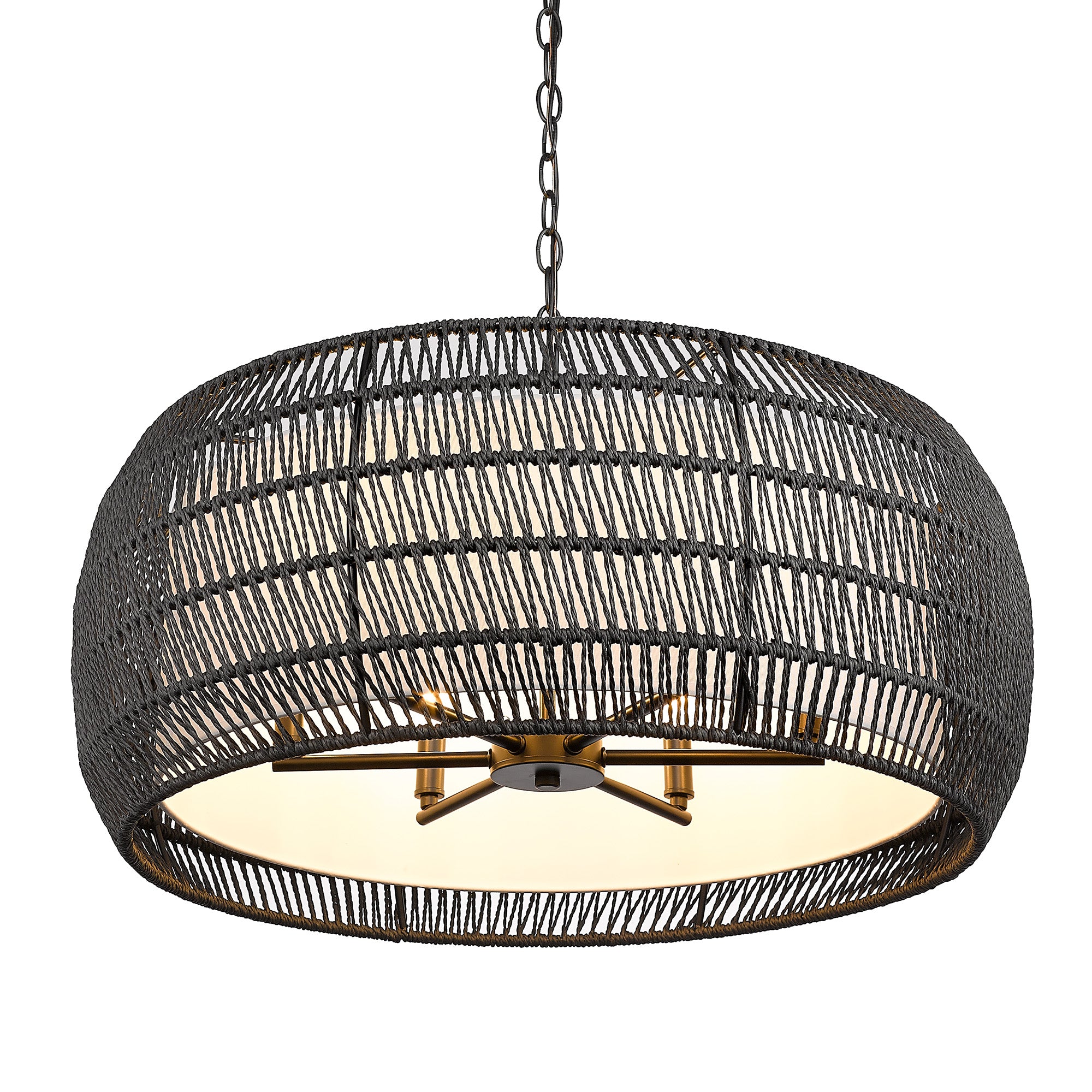 Golden Lighting Everly 6-light Chandelier in Matte Black and Modern Black Rattan shade - - Golden Lighting