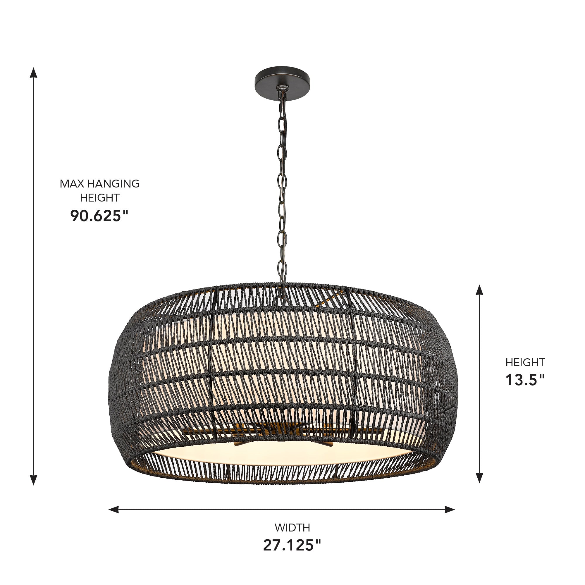 Golden Lighting Everly 6-light Chandelier in Matte Black and Modern Black Rattan shade - - Golden Lighting