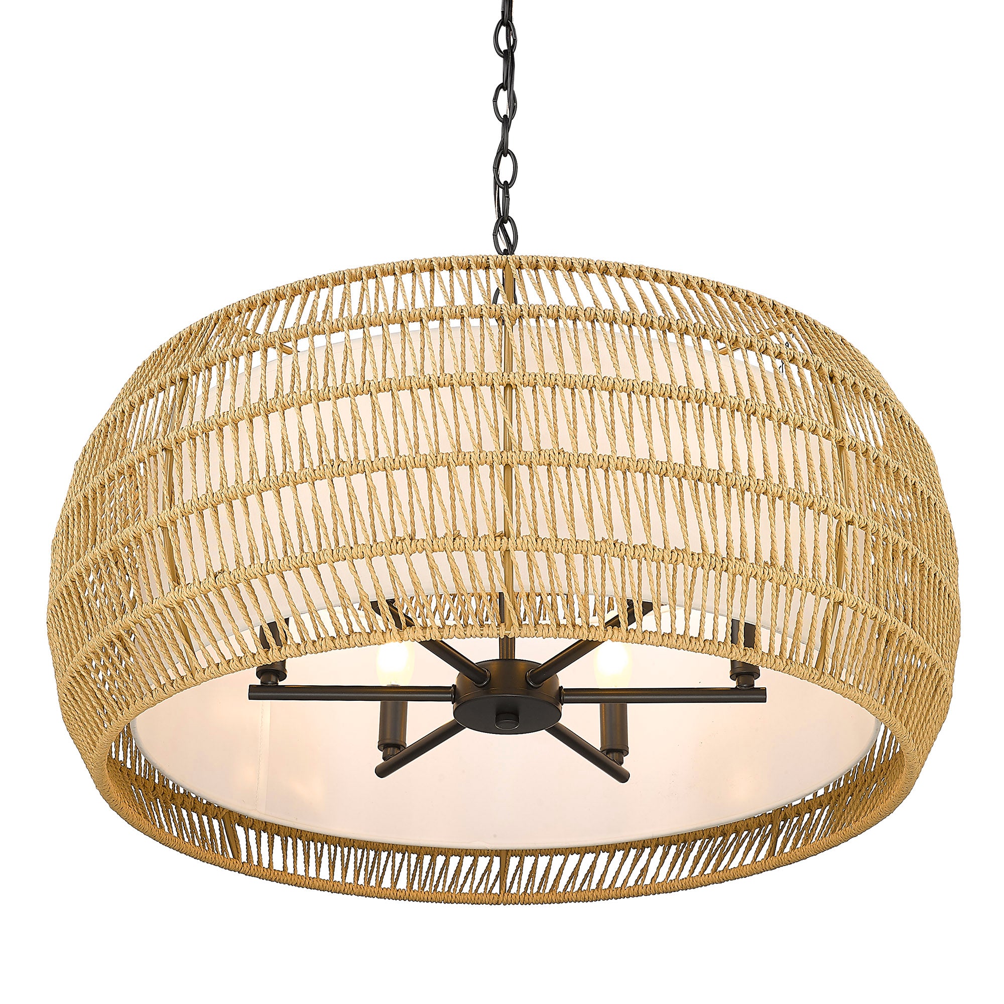 Golden Lighting Everly 6-light Chandelier in Matte Black and Natural Rattan shade - - Golden Lighting