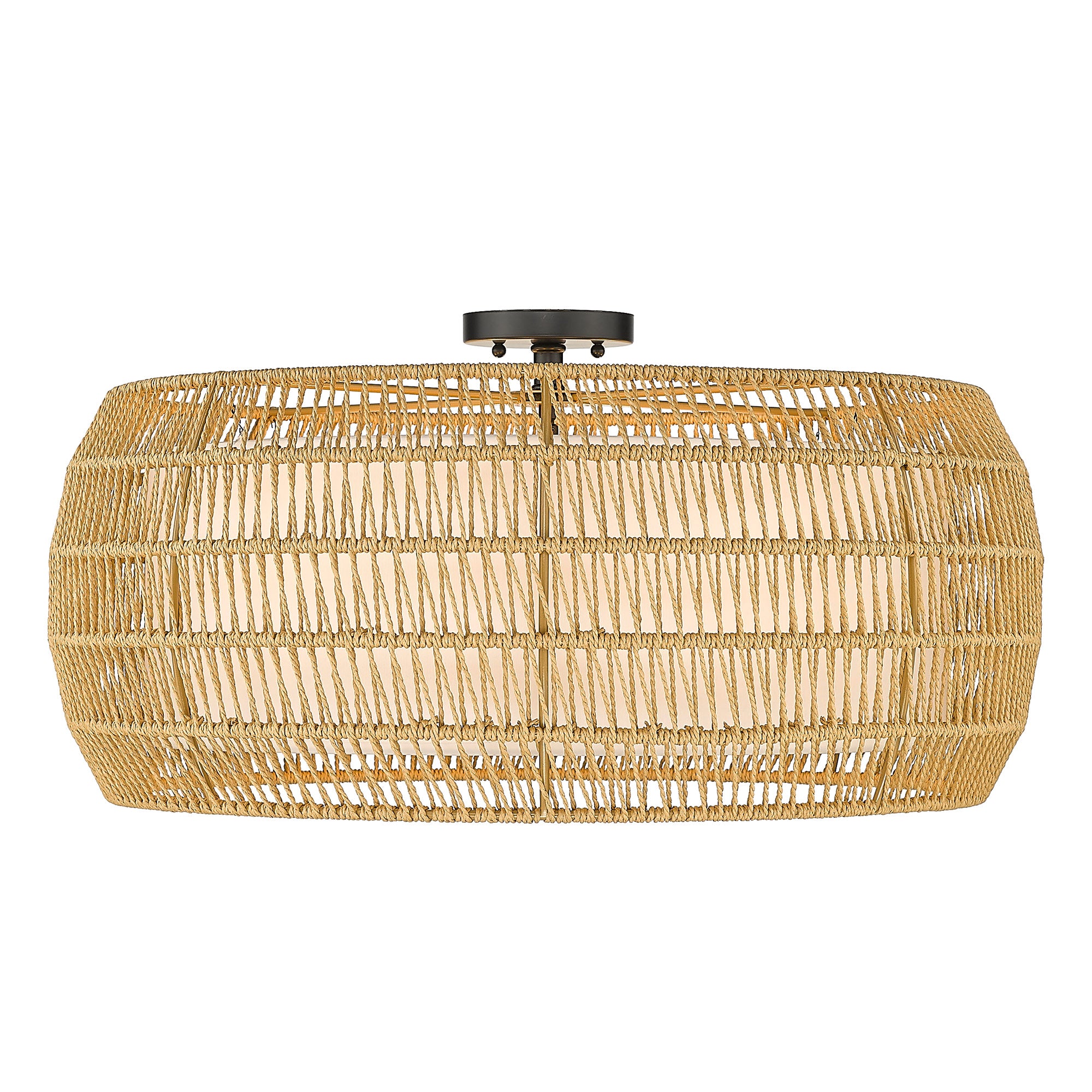 Golden Lighting Everly 6-light Semi-Flush Mount in Matte Black and Natural Rattan shade - - Golden Lighting