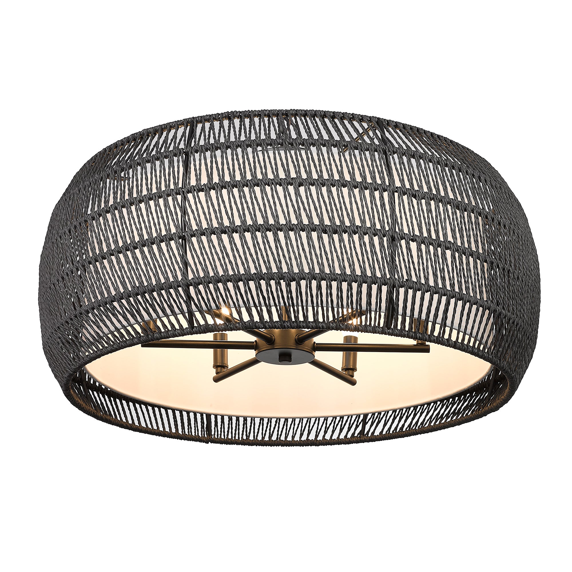 Everly 6 Light Semi-Flush in Matte Black with Modern Black Rattan Shade - Default Title - Golden Lighting
