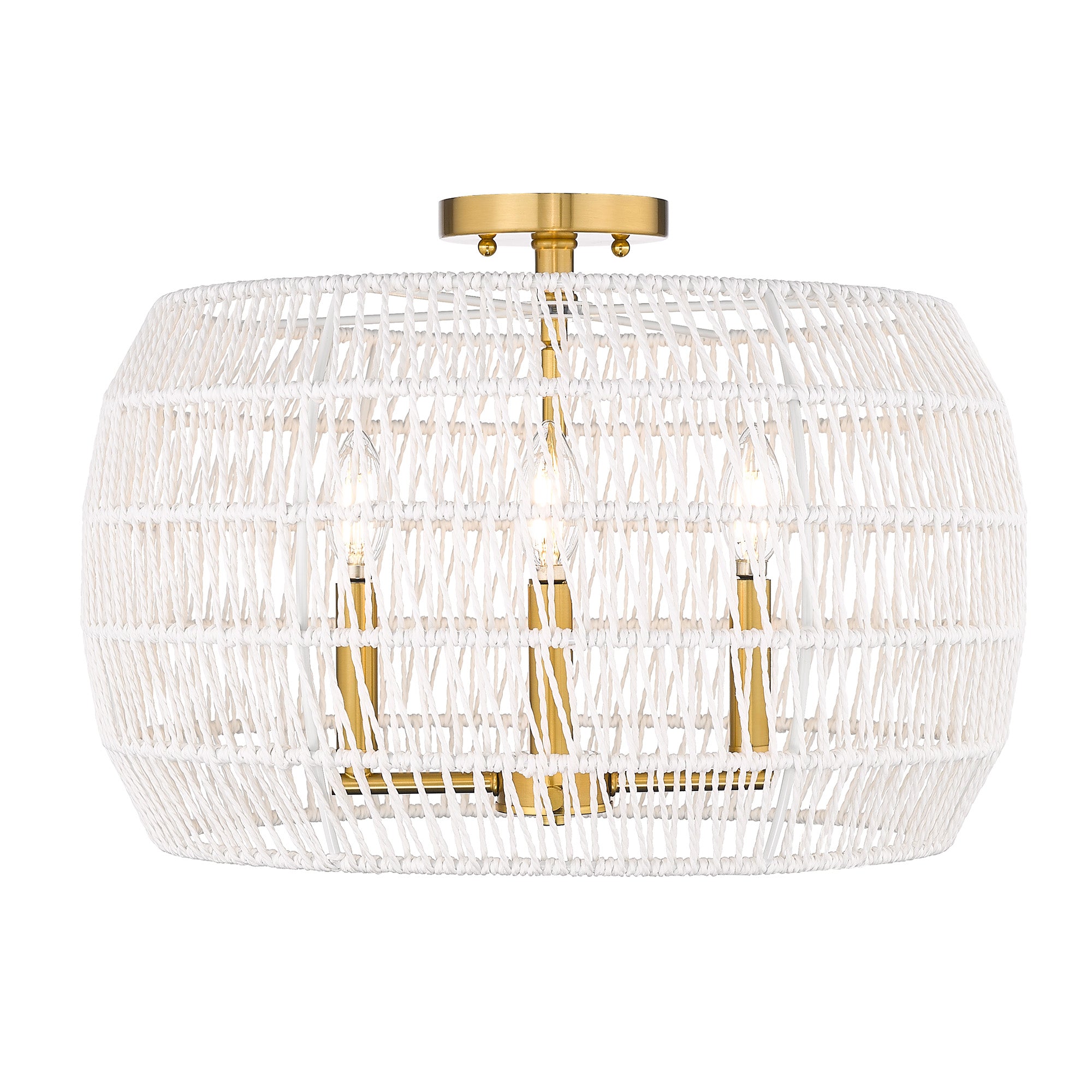 Ellie 6 Light Semi-Flush in Modern Brushed Gold with Bleached White Raphia Rope Shade - Default Title - Golden Lighting