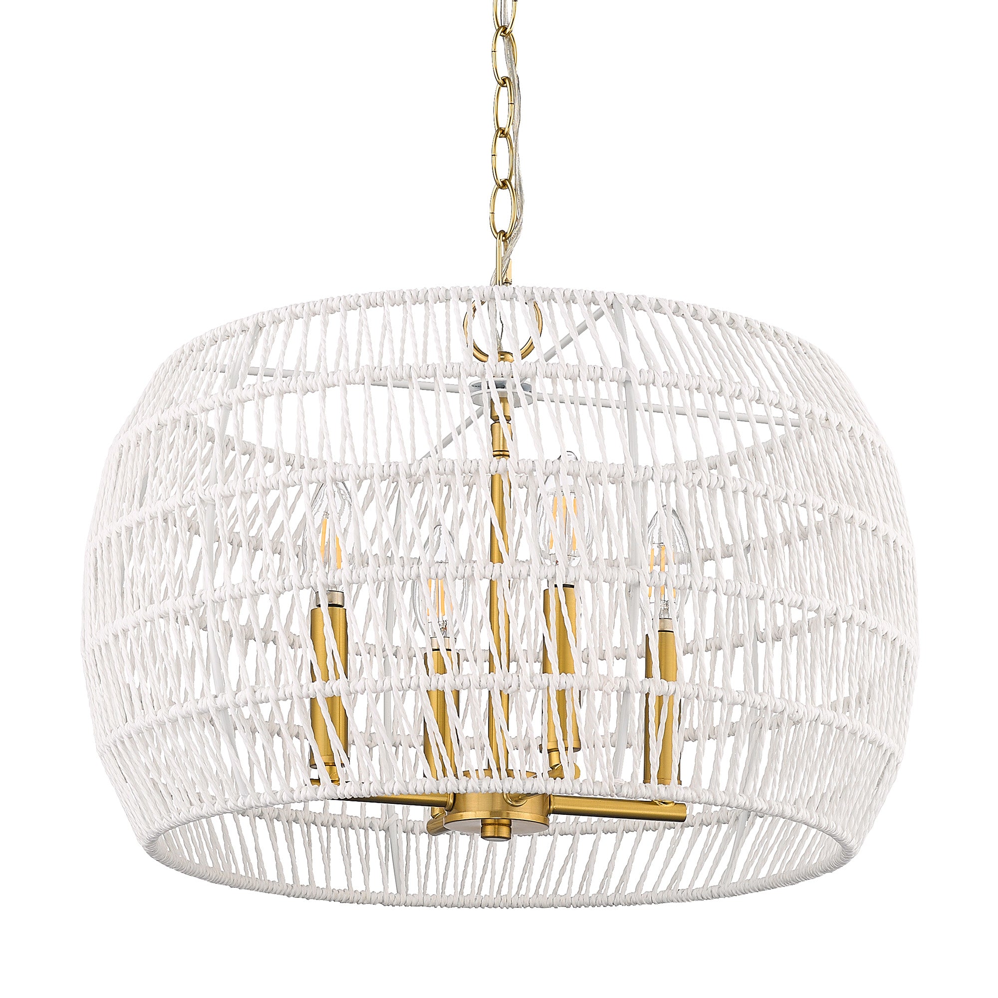 Ellie 4 Light Chandelier in Modern Brushed Gold with Bleached White Raphia Rope Shade - - Golden Lighting