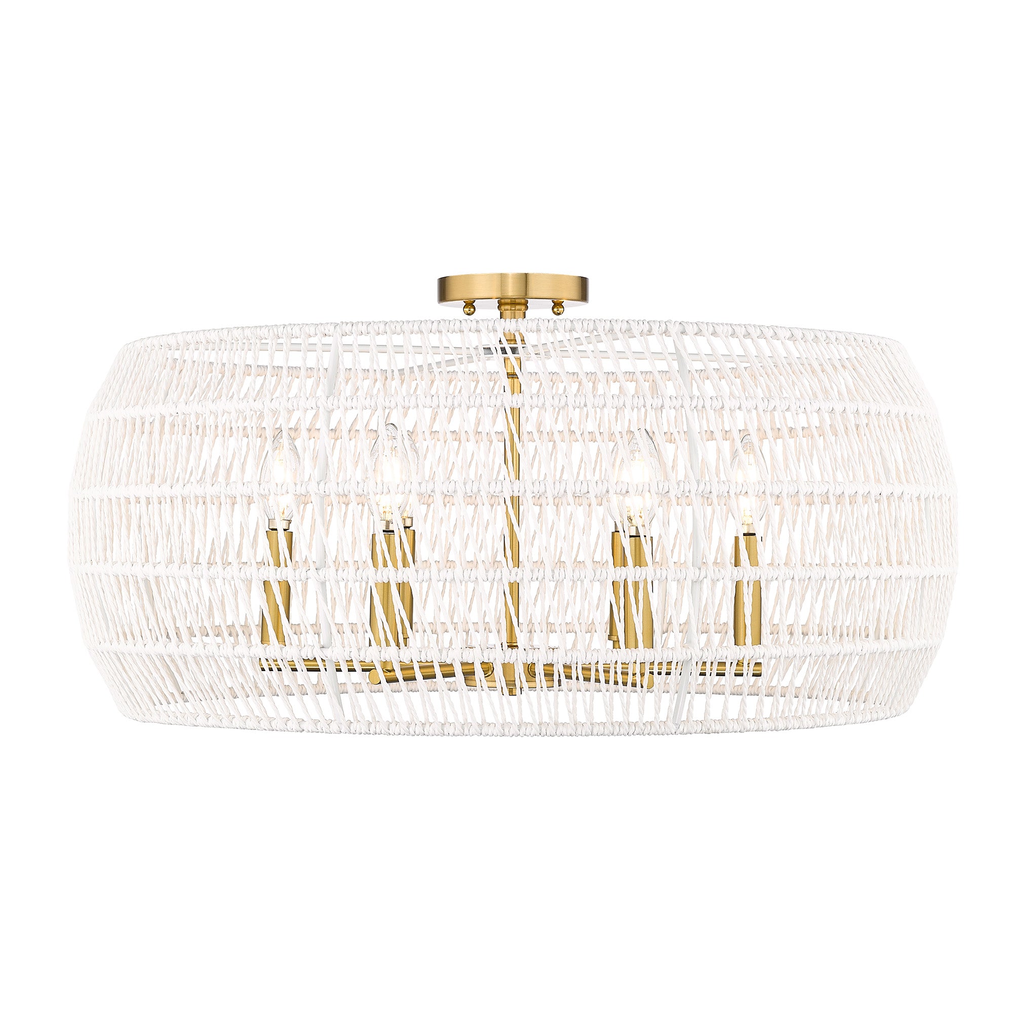 Ellie 4 Light Semi-Flush in Modern Brushed Gold with Bleached White Raphia Rope Shade - Default Title - Golden Lighting