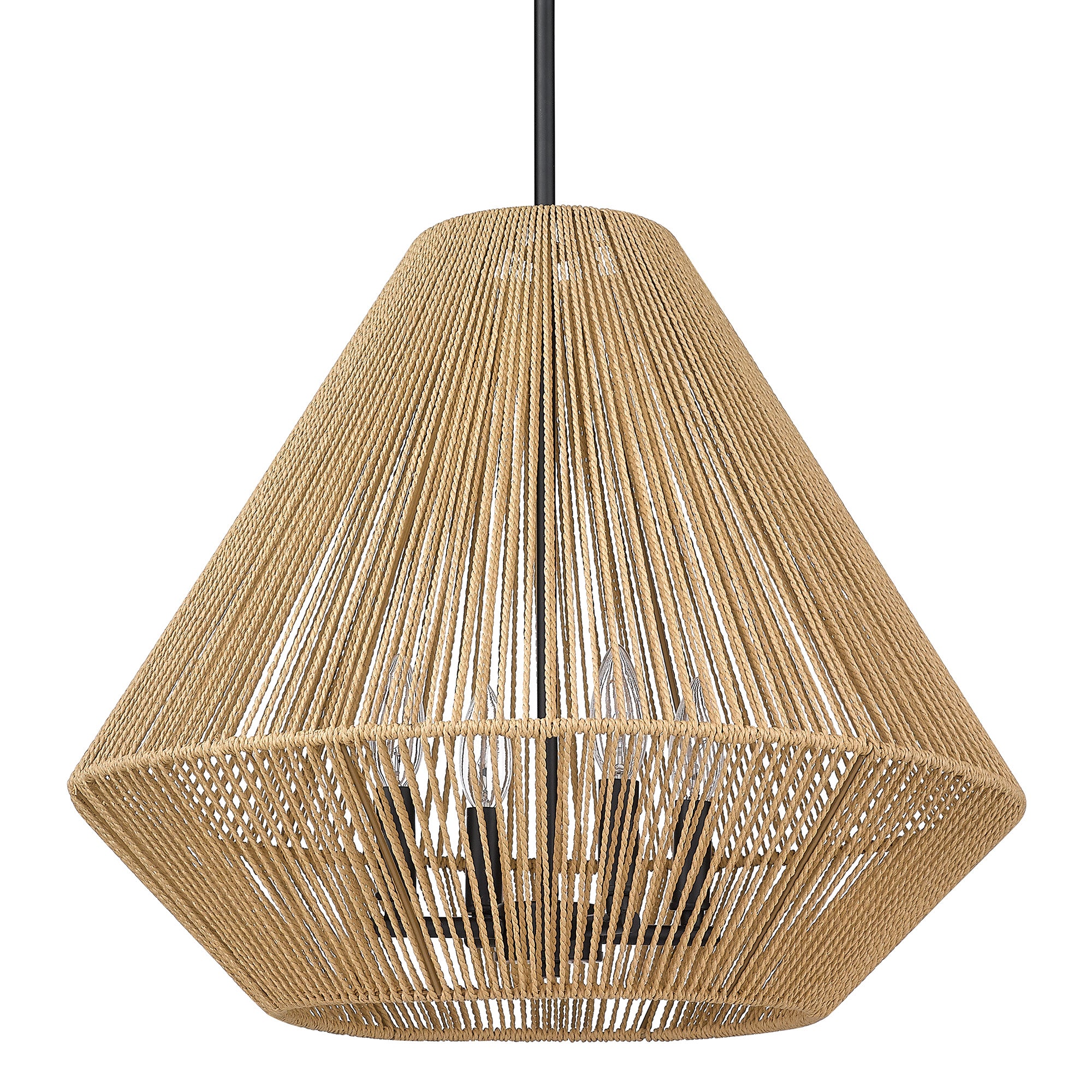Golden Lighting Valentina 4-light Pendant in Matte Black and Natural Raphia Rope shade - - Golden Lighting