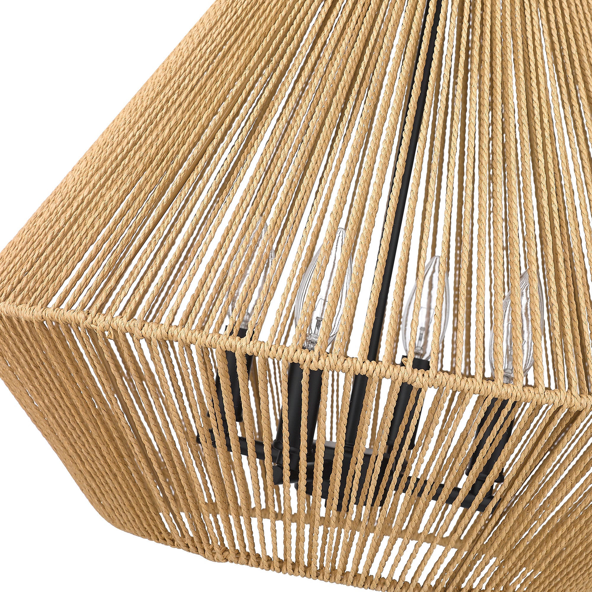 Golden Lighting Valentina 4-light Pendant in Matte Black and Natural Raphia Rope shade - - Golden Lighting