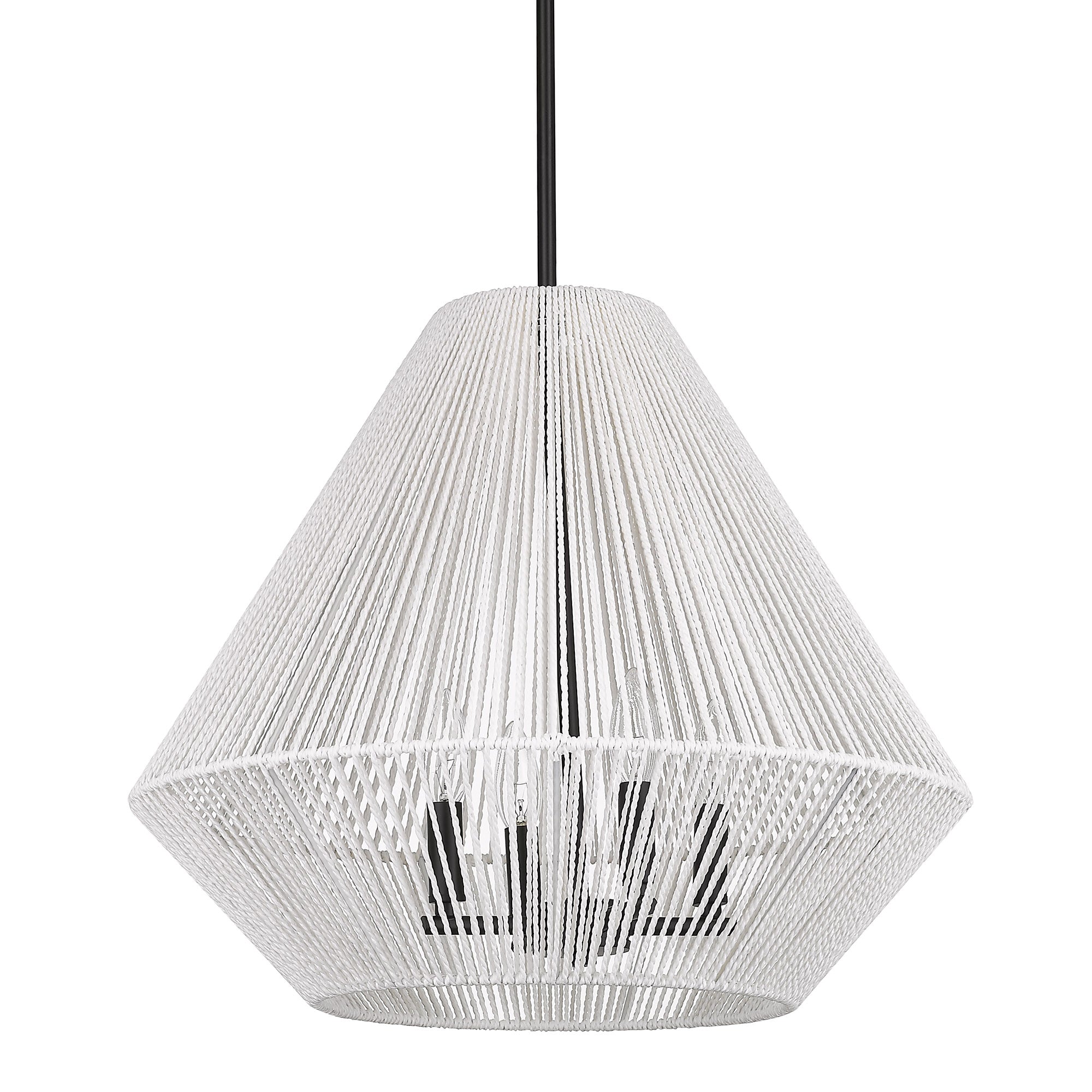 Golden Lighting Valentina 4-light Pendant in Matte Black and Bleached White Raphia Rope shade - - Golden Lighting