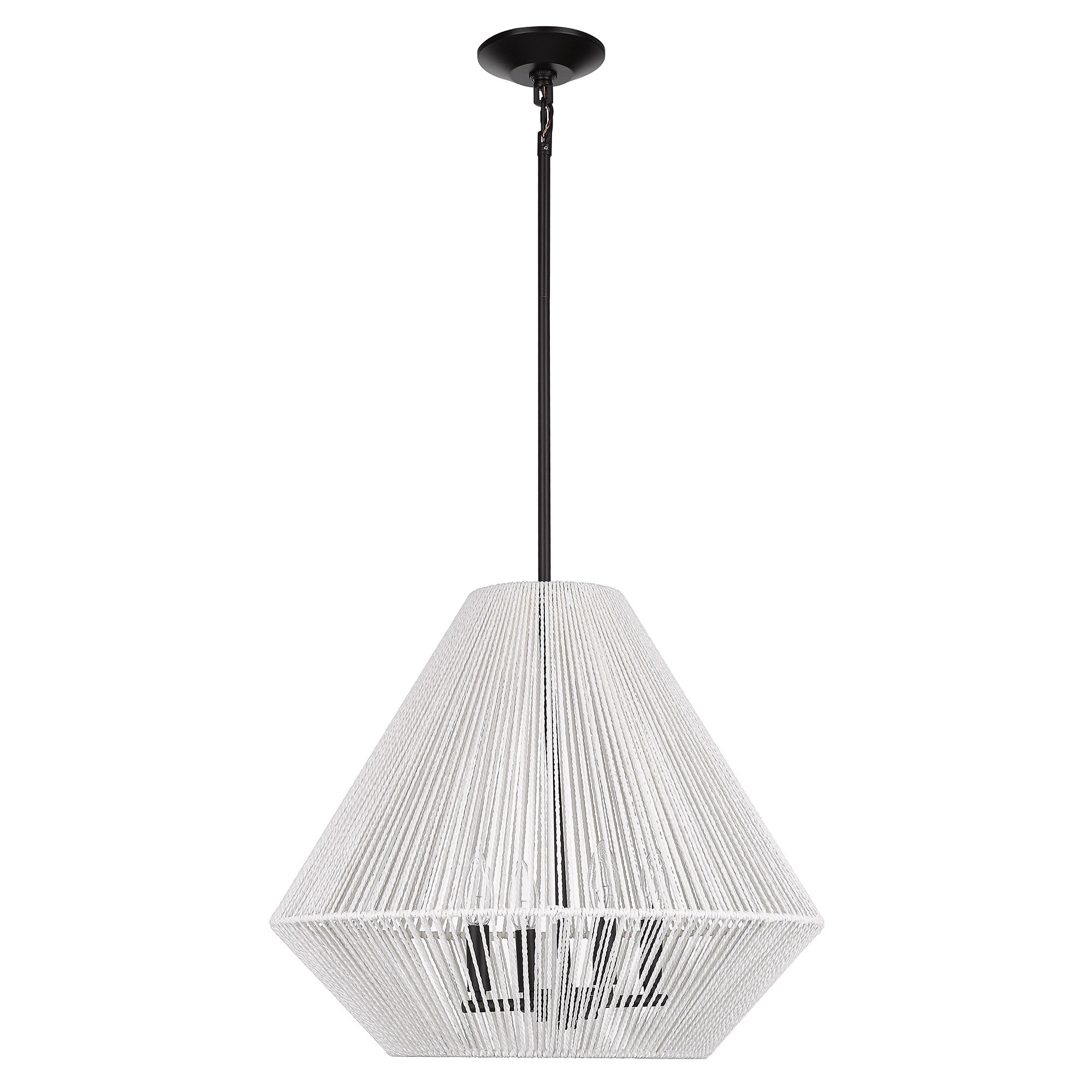Golden Lighting Valentina 4-light Pendant in Matte Black and Bleached White Raphia Rope shade - - Golden Lighting