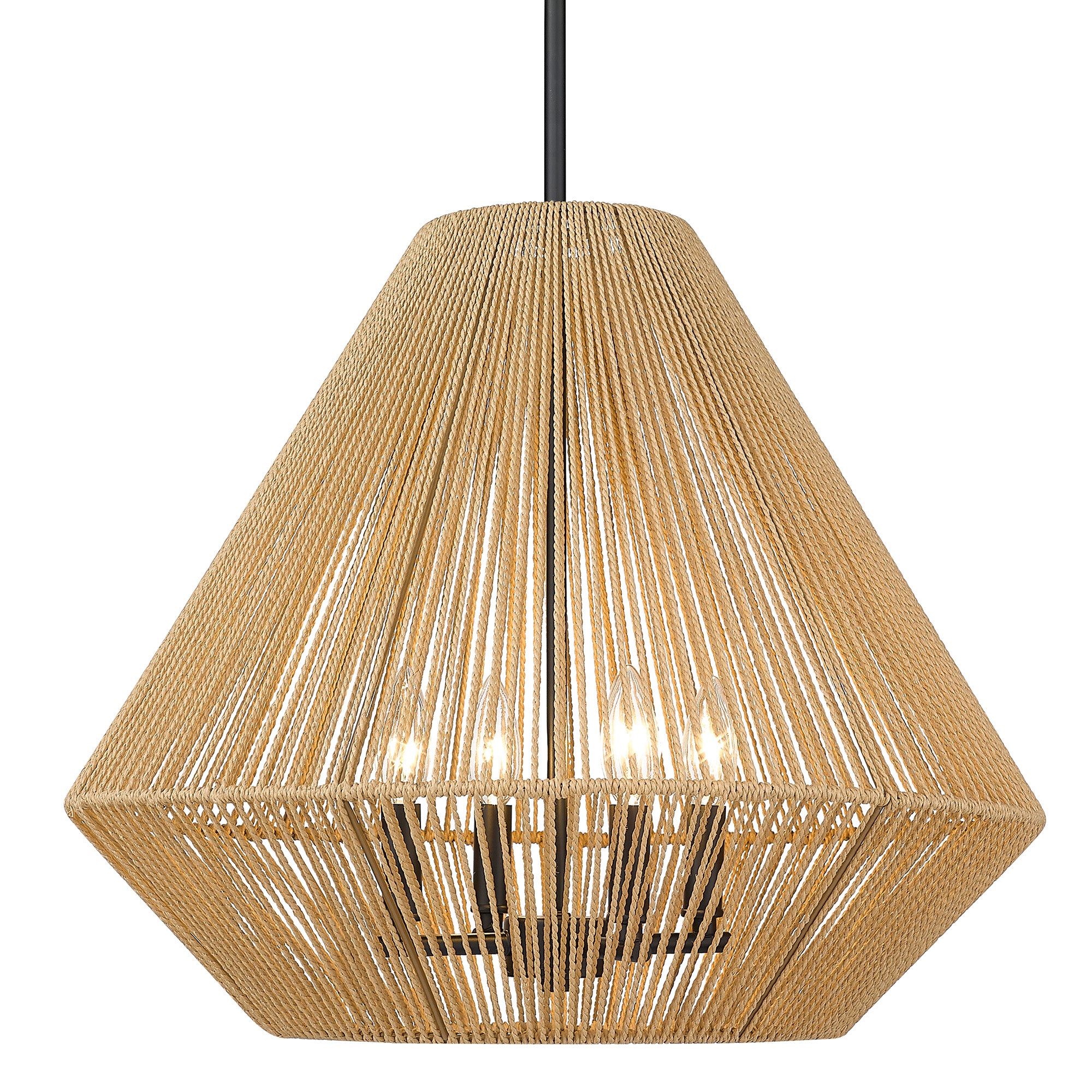 Golden Lighting Valentina 4-light Pendant in Matte Black and Natural Raphia Rope shade