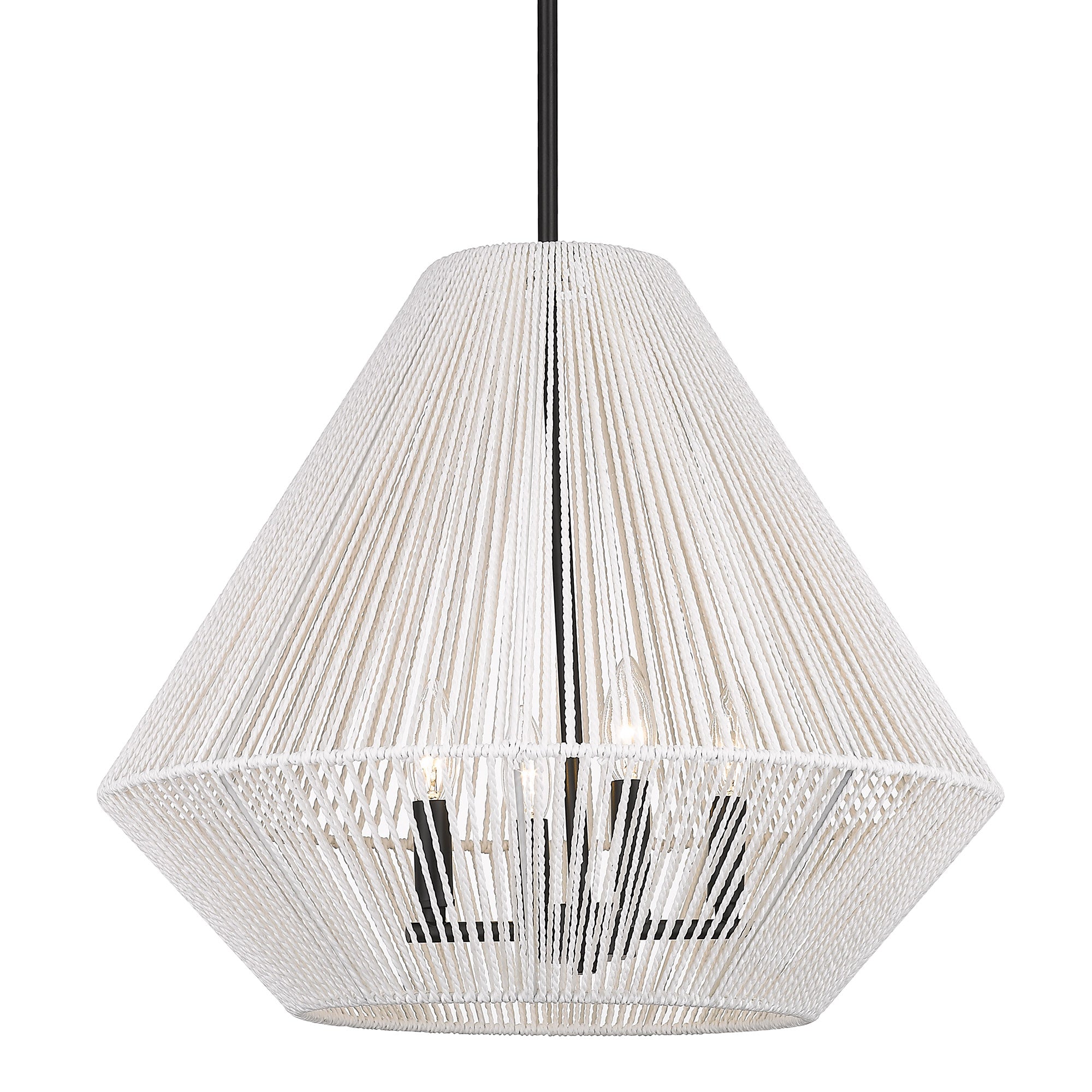 Golden Lighting Valentina 4-light Pendant in Matte Black and Bleached White Raphia Rope shade
