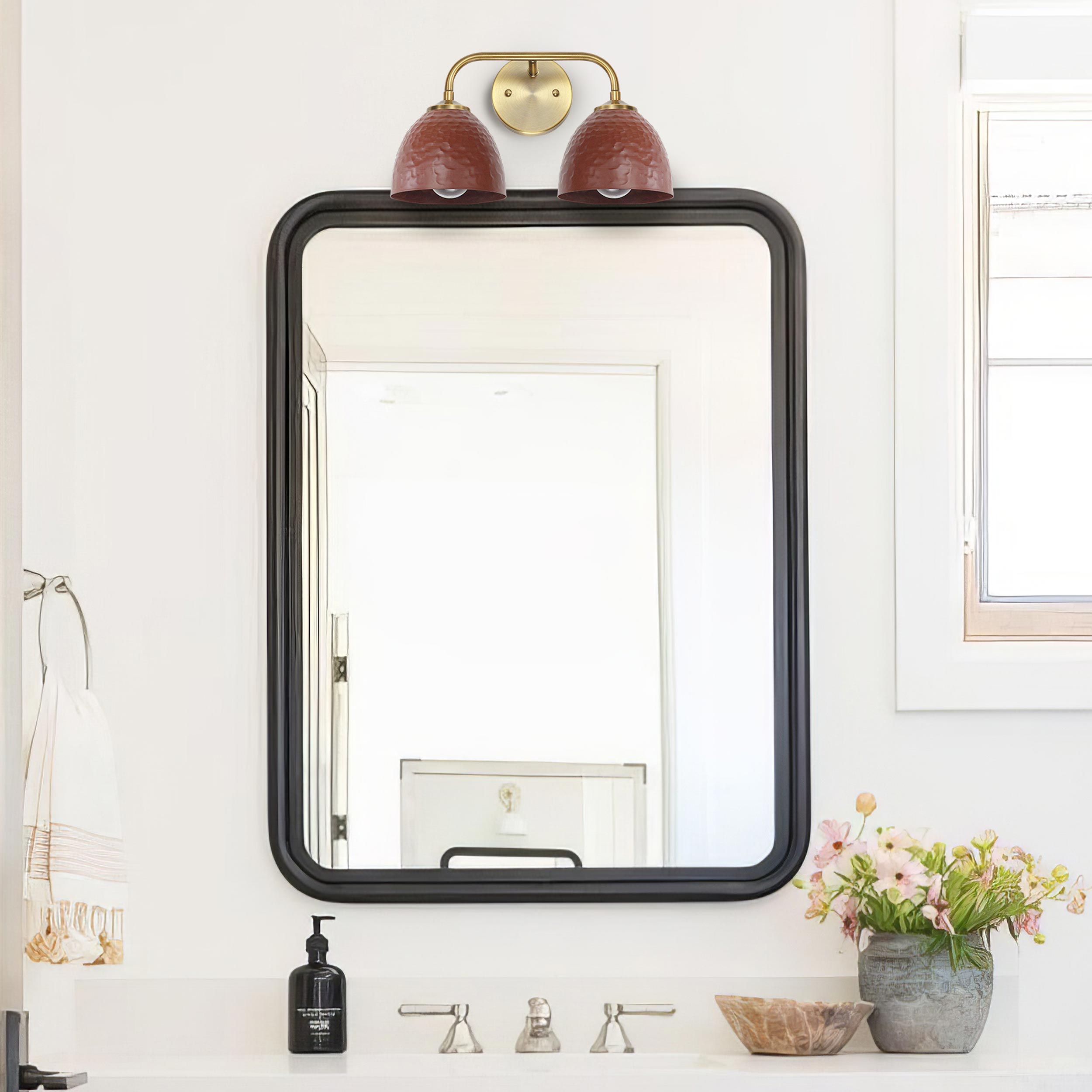 Golden Lighting Shepard 2-light Vanity in Modern Brass and Russet Clay shade