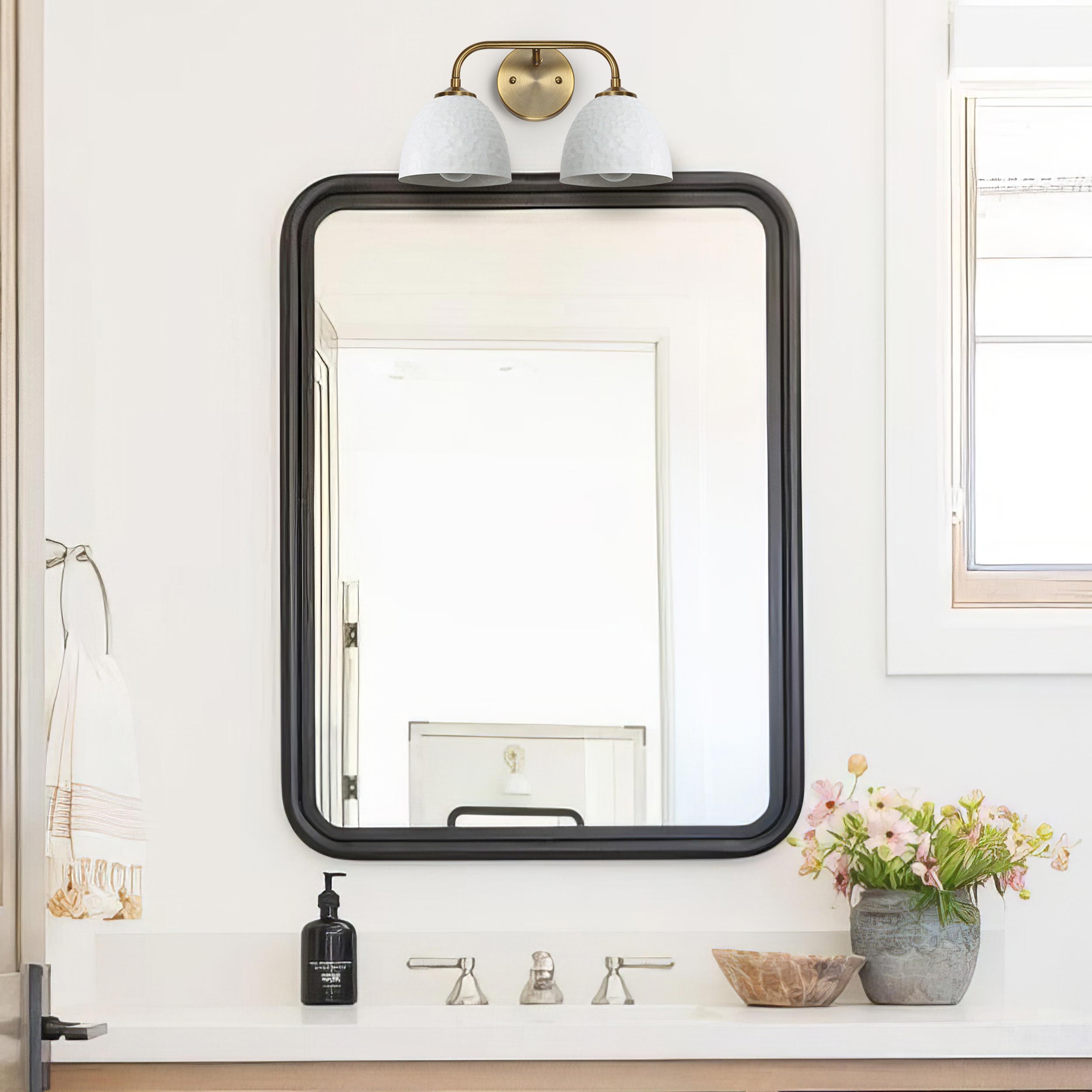 Golden Lighting Shepard 2-light Vanity in Modern Brass and Matte White shade