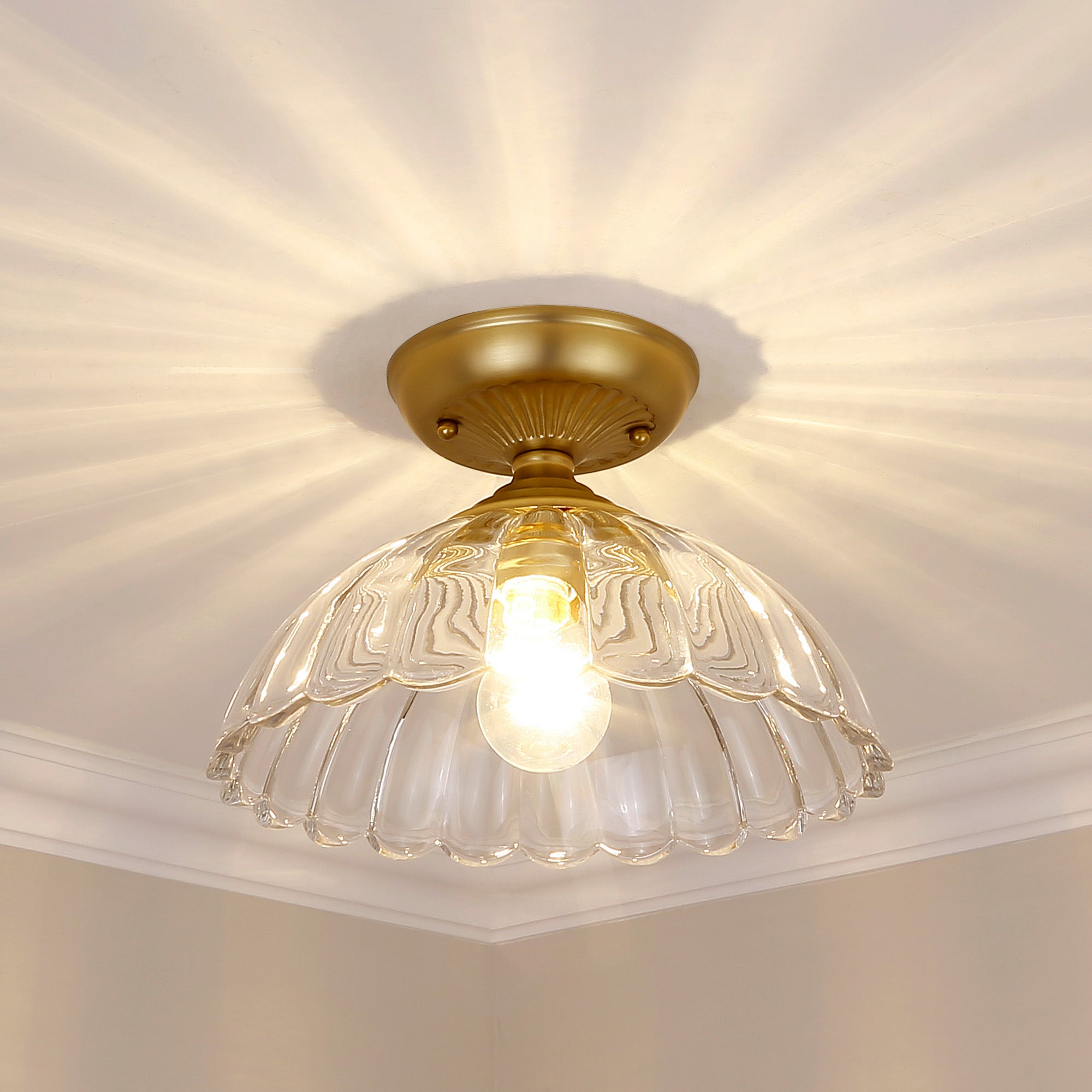 Audra BCB Semi-Flush in Brushed Champagne Bronze with Clear Glass Shade - Default Title - Golden Lighting
