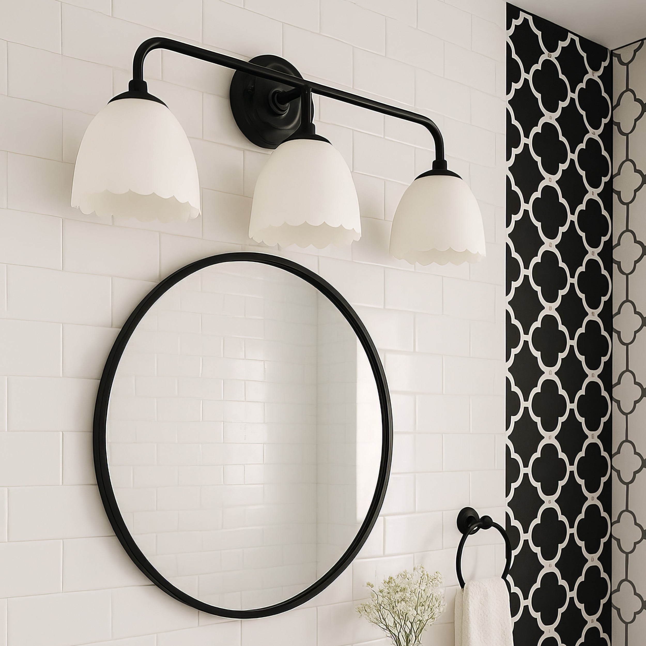 Dorinda 3-Light Vanity Light in Matte Black with Opal Glass - - Golden Lighting